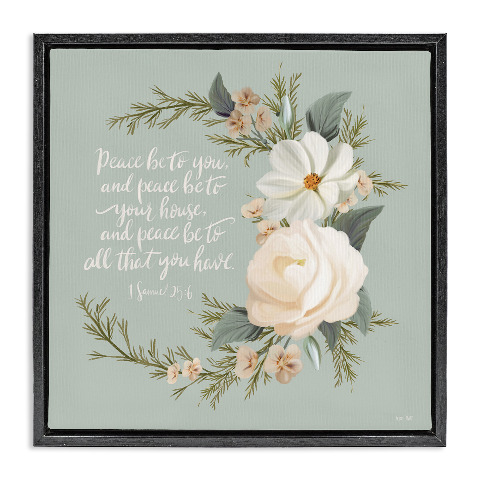 Stupell Industries Peace Be To You Prayer Plants & Flowers Painting Black Floater Framed Canvas Art Print Wall Art, 25 x 25