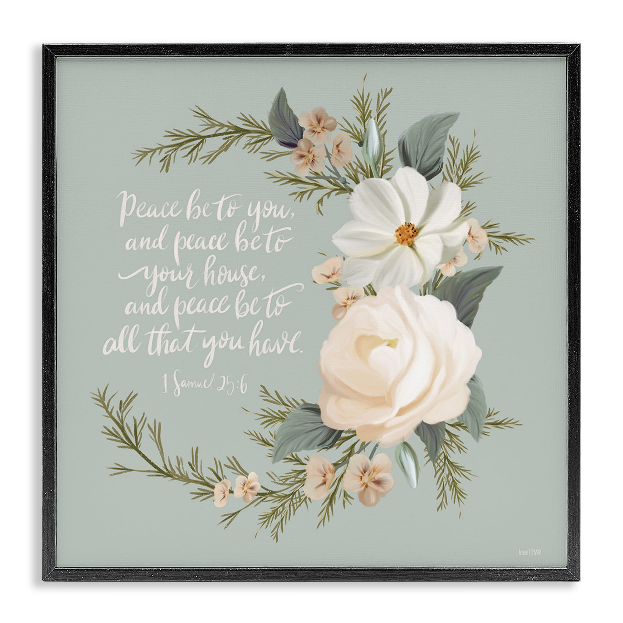 Stupell Industries Peace Be To You Prayer Plants & Flowers Painting Black Framed Art Print Wall Art, 24 x 24