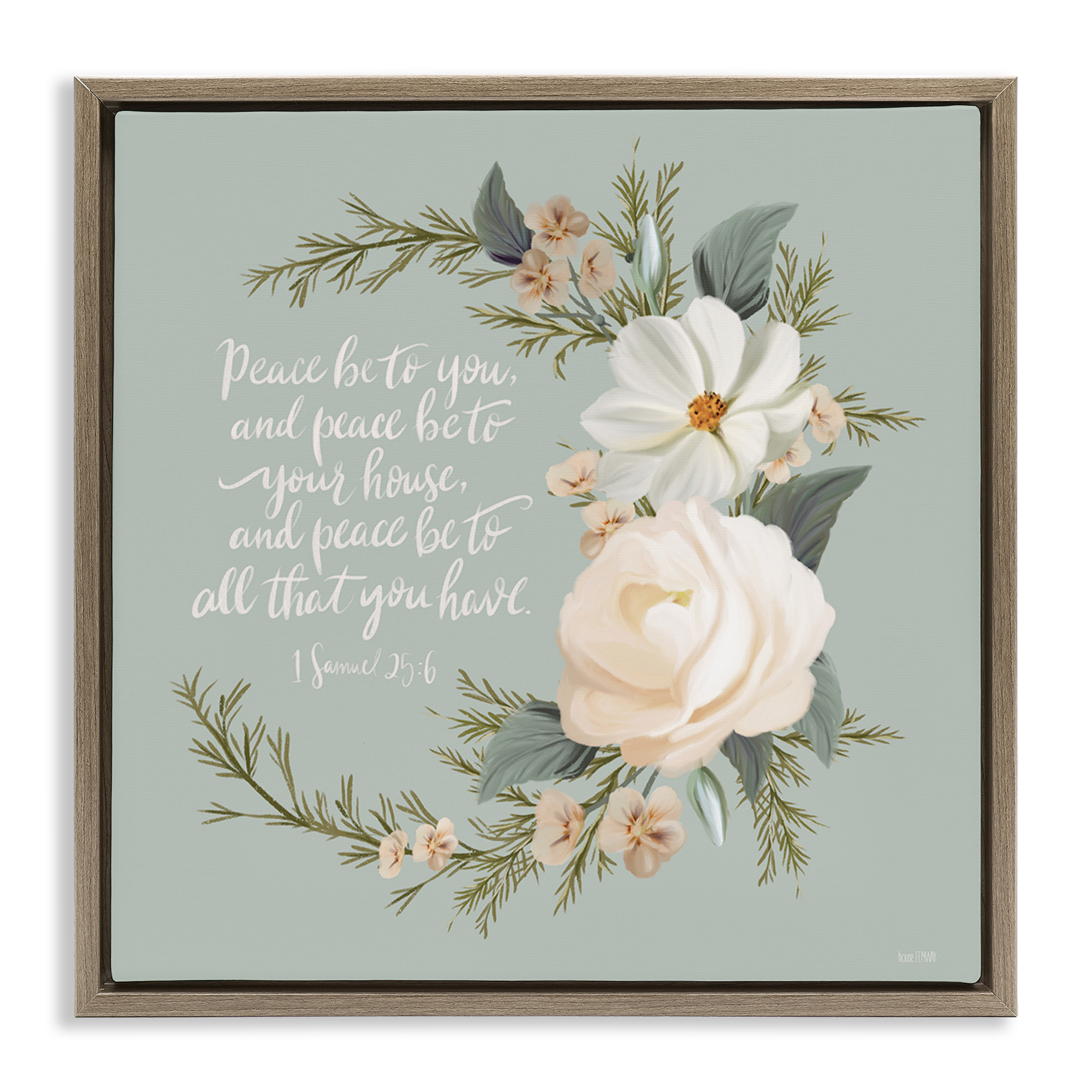 Stupell Industries Peace Be To You Prayer Plants & Flowers Painting Brown Floater Framed Canvas Art Print Wall Art, 18 x 18