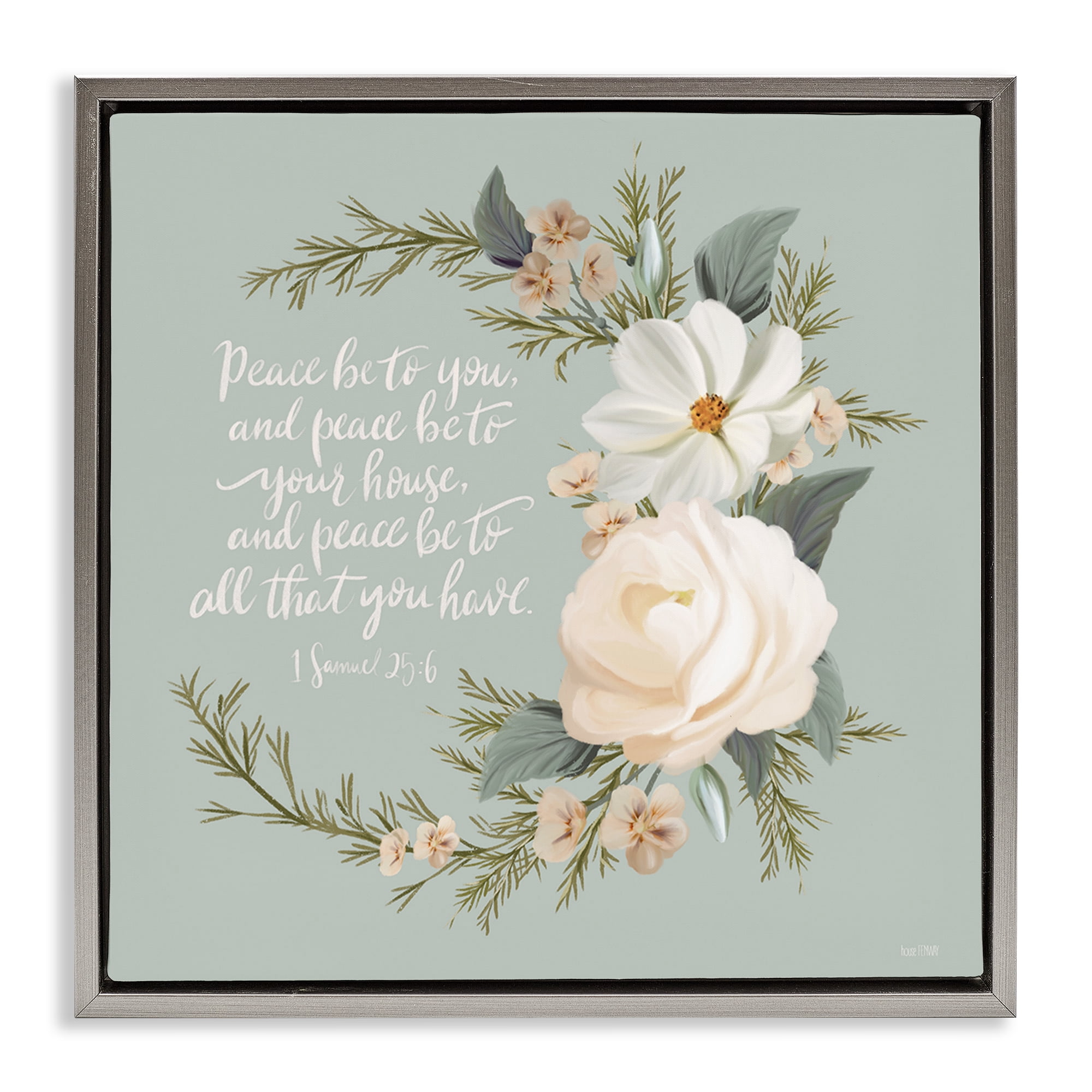 Stupell Industries Peace Be To You Prayer Plants & Flowers Painting Gray Floater Framed Canvas Art Print Wall Art, 25 x 25