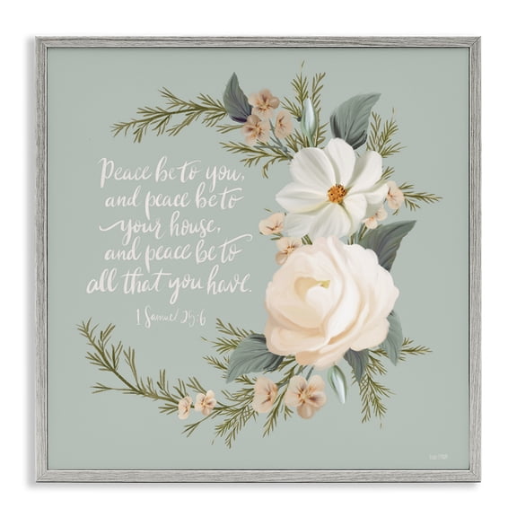 Stupell Industries Peace Be To You Prayer Plants & Flowers Painting Gray Framed Art Print Wall Art, 17 x 17