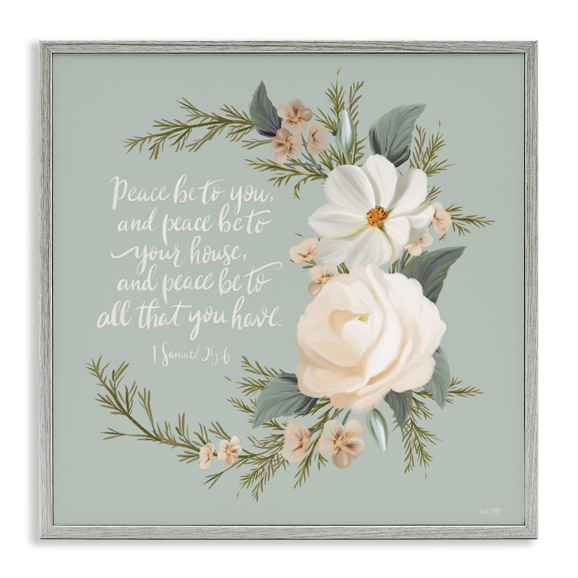 Stupell Industries Peace Be To You Prayer Plants & Flowers Painting Gray Framed Art Print Wall Art, 24 x 24