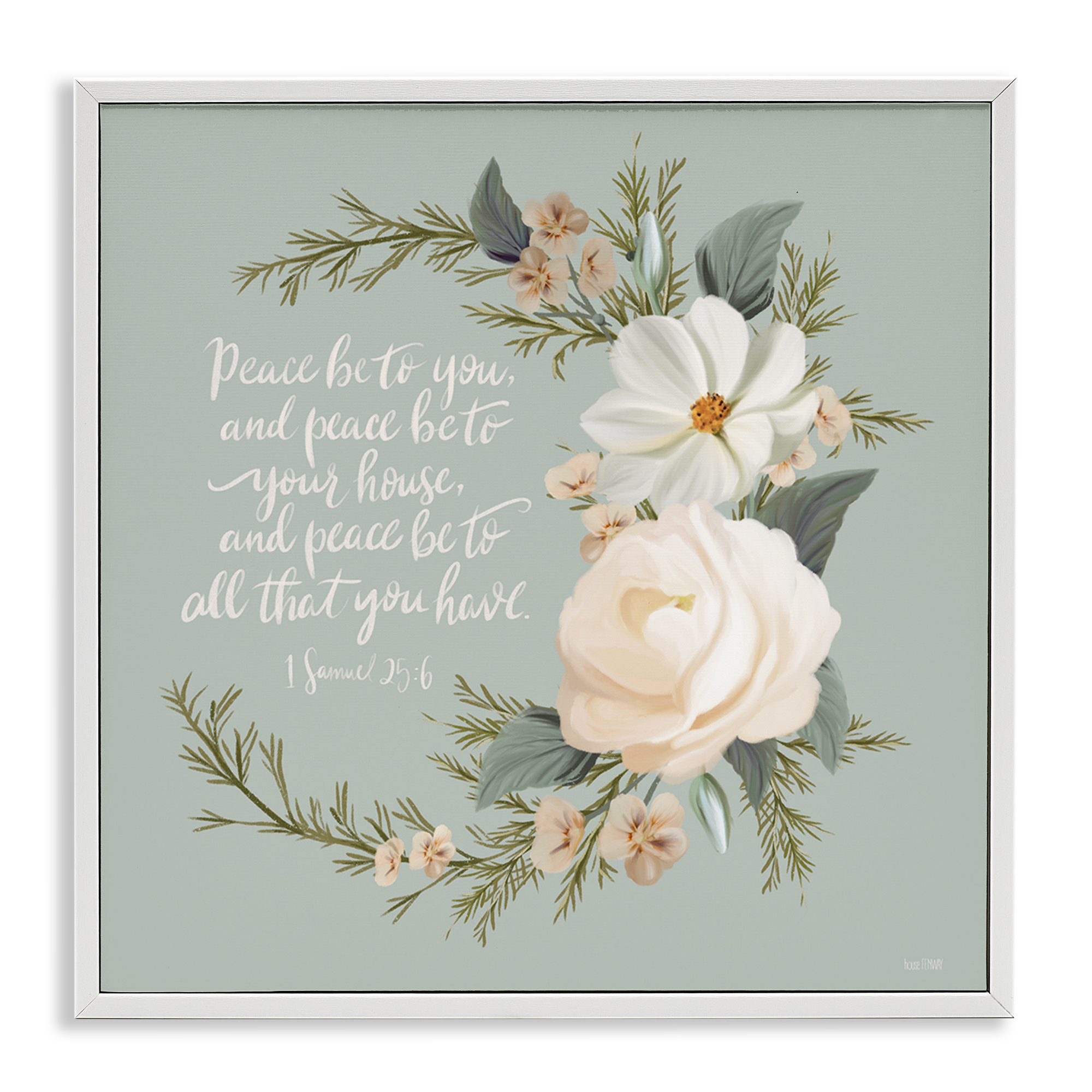 Stupell Industries Peace Be To You Prayer Plants & Flowers Painting White Framed Art Print Wall Art, 17 x 17