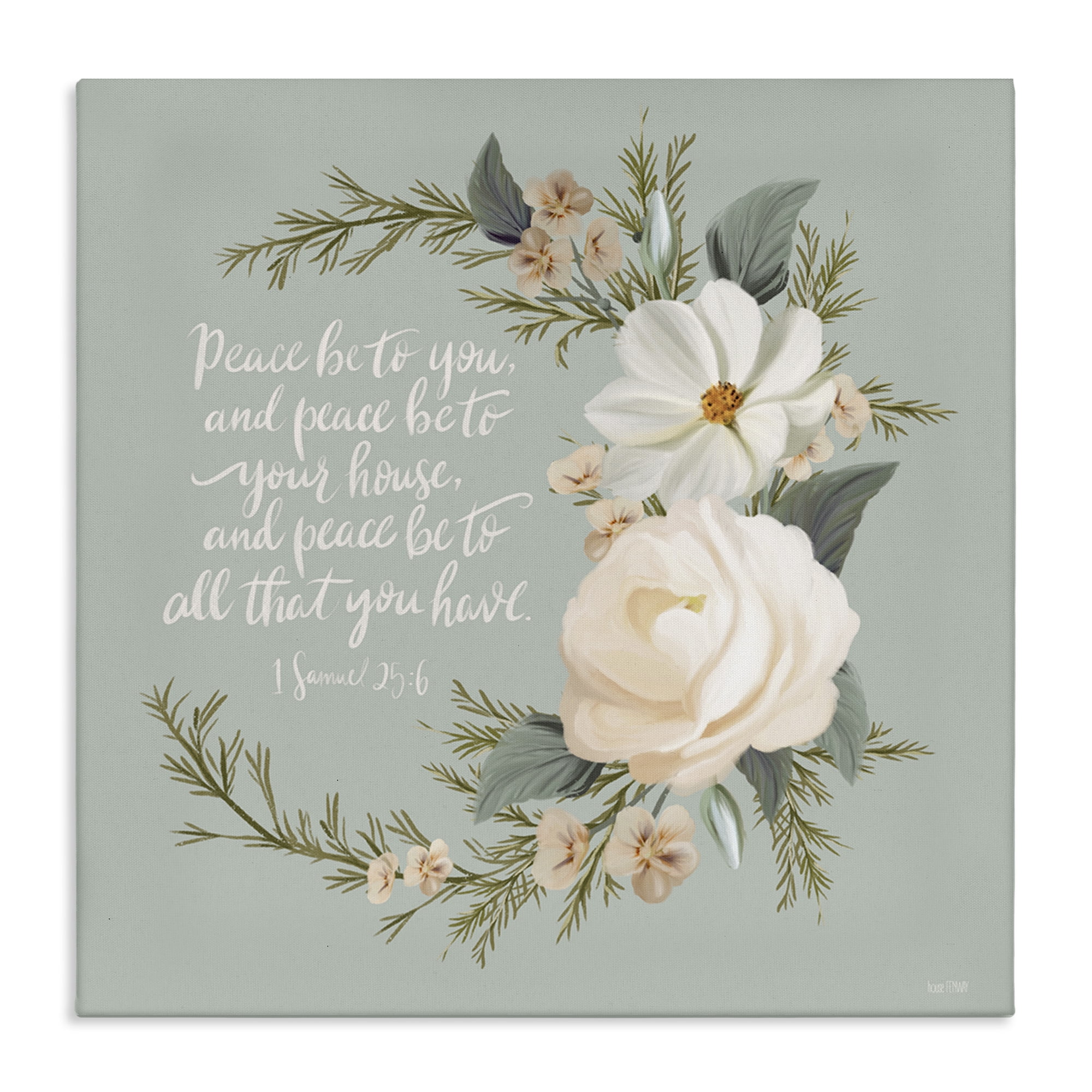 Stupell Industries Peace Be To You Prayer Plants & Flowers Painting Wrapped Canvas Art Print Wall Art, 24 x 24