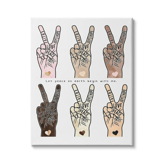 Stupell Industries Peace Begin With Me Phrase Diversity Hand Signs Graphic Art Gallery-Wrapped Canvas Print Wall Art, 24x30, by Erica Billups