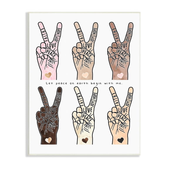 Stupell Industries Peace Begin With Me Phrase Diversity Hand Signs Graphic Art Unframed Art Print Wall Art, 10x15, by Erica Billups