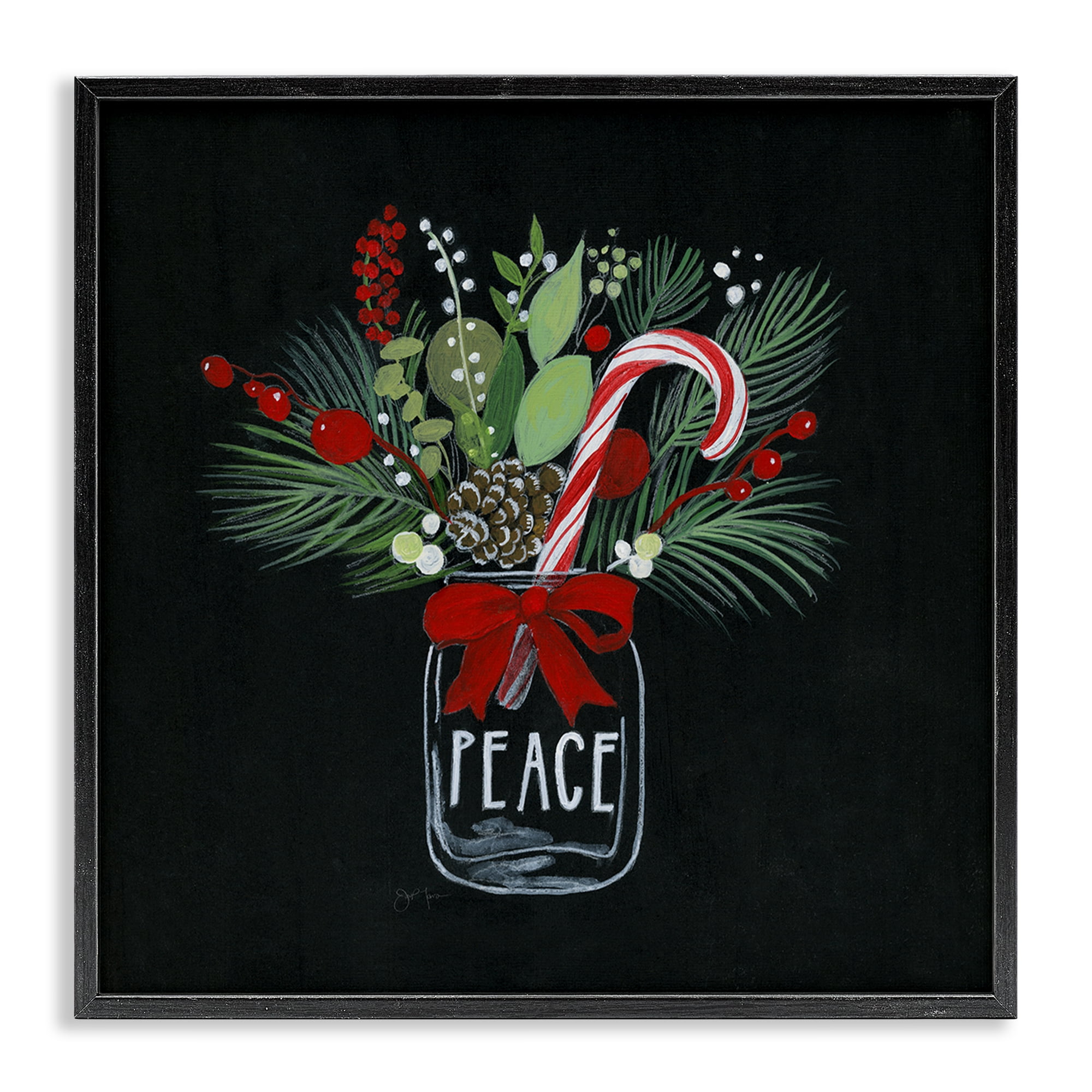 Stupell Industries Peace Candy Cane Jar Holiday Painting Black Framed Art Prints Wall Art, 12 x 12
