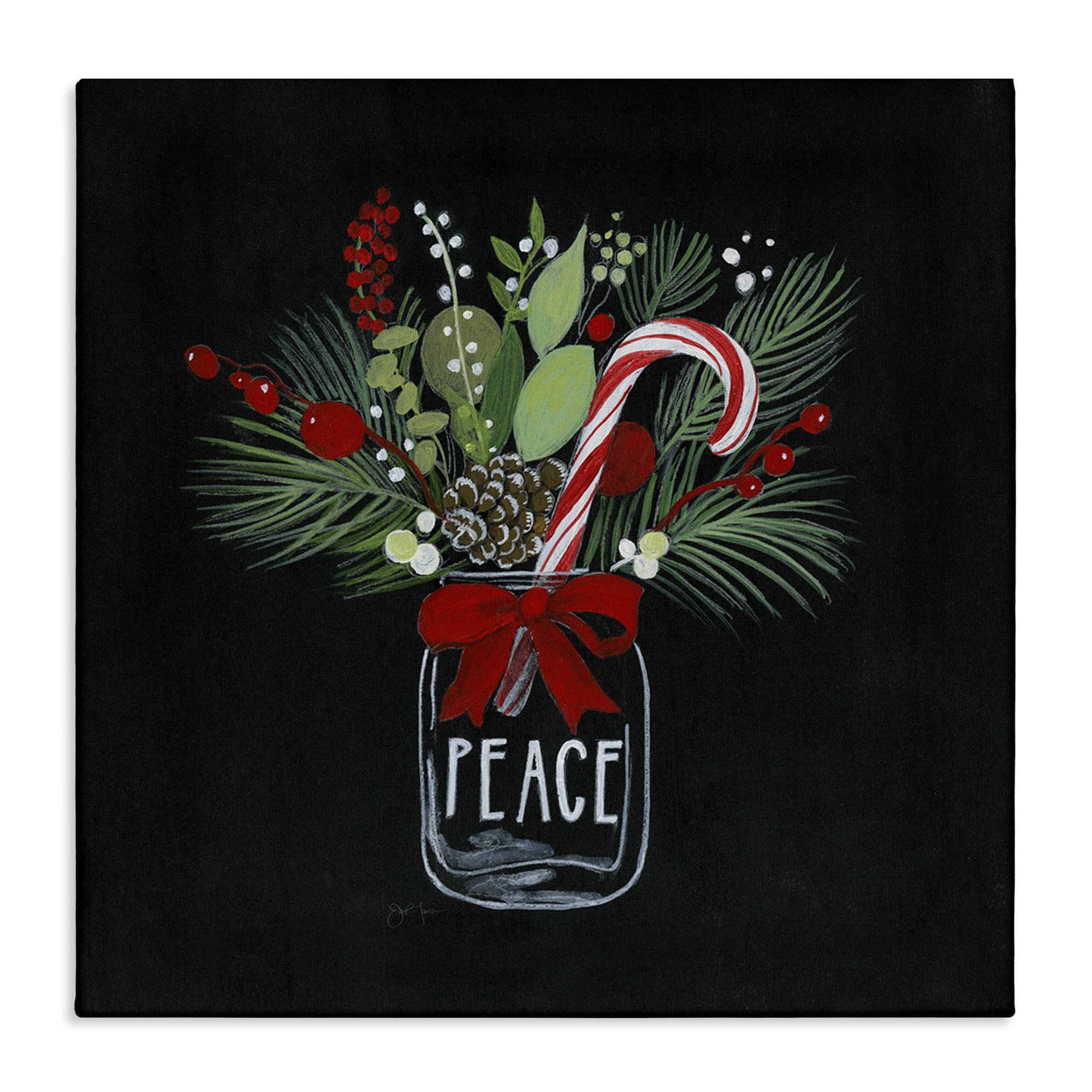 Stupell Industries Peace Candy Cane Jar Holiday Painting Gallery Wrapped Canvas Art Prints Wall Art, 24 x 24