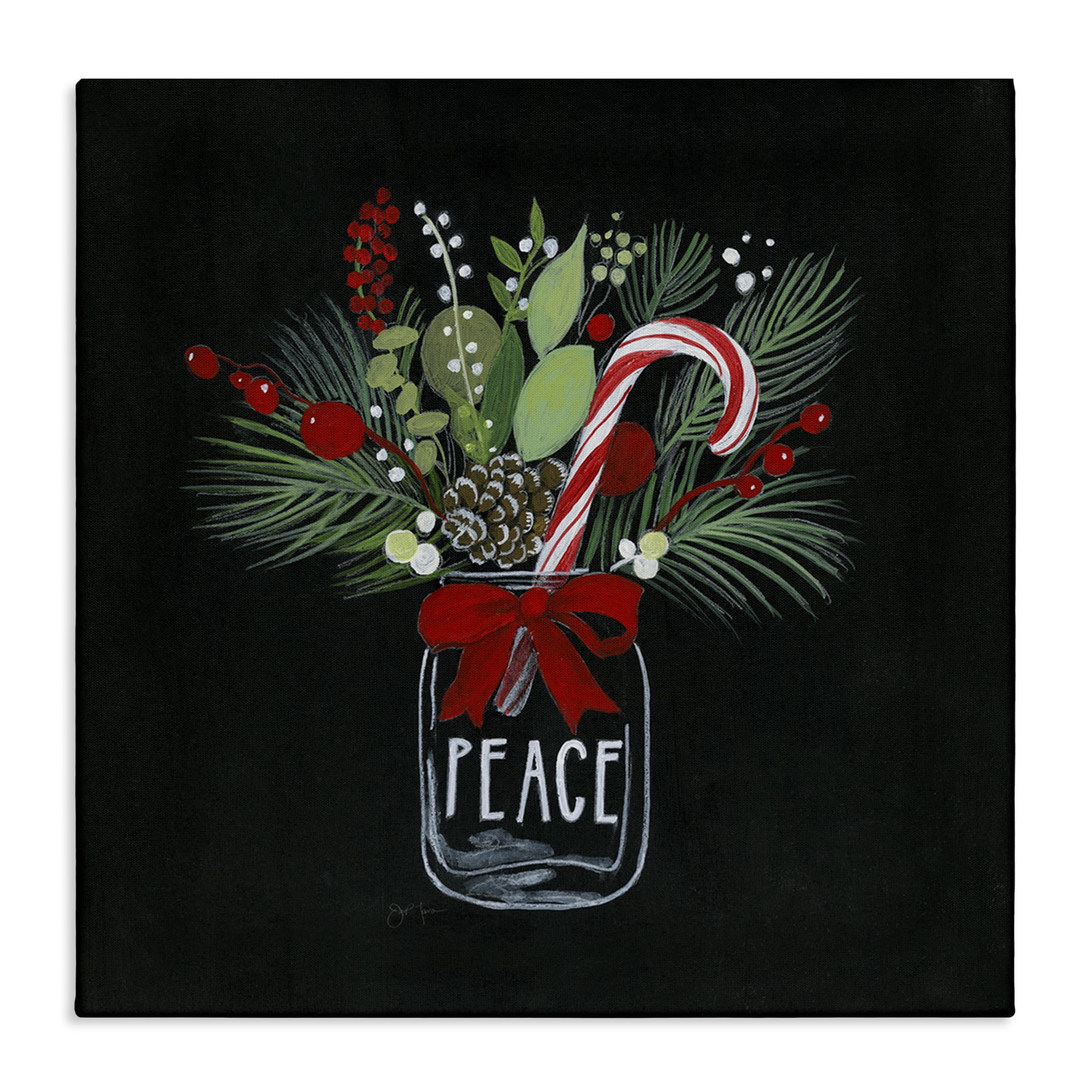 Stupell Industries Peace Candy Cane Jar Holiday Painting Gallery Wrapped Canvas Art Prints Wall Art, 30 x 30