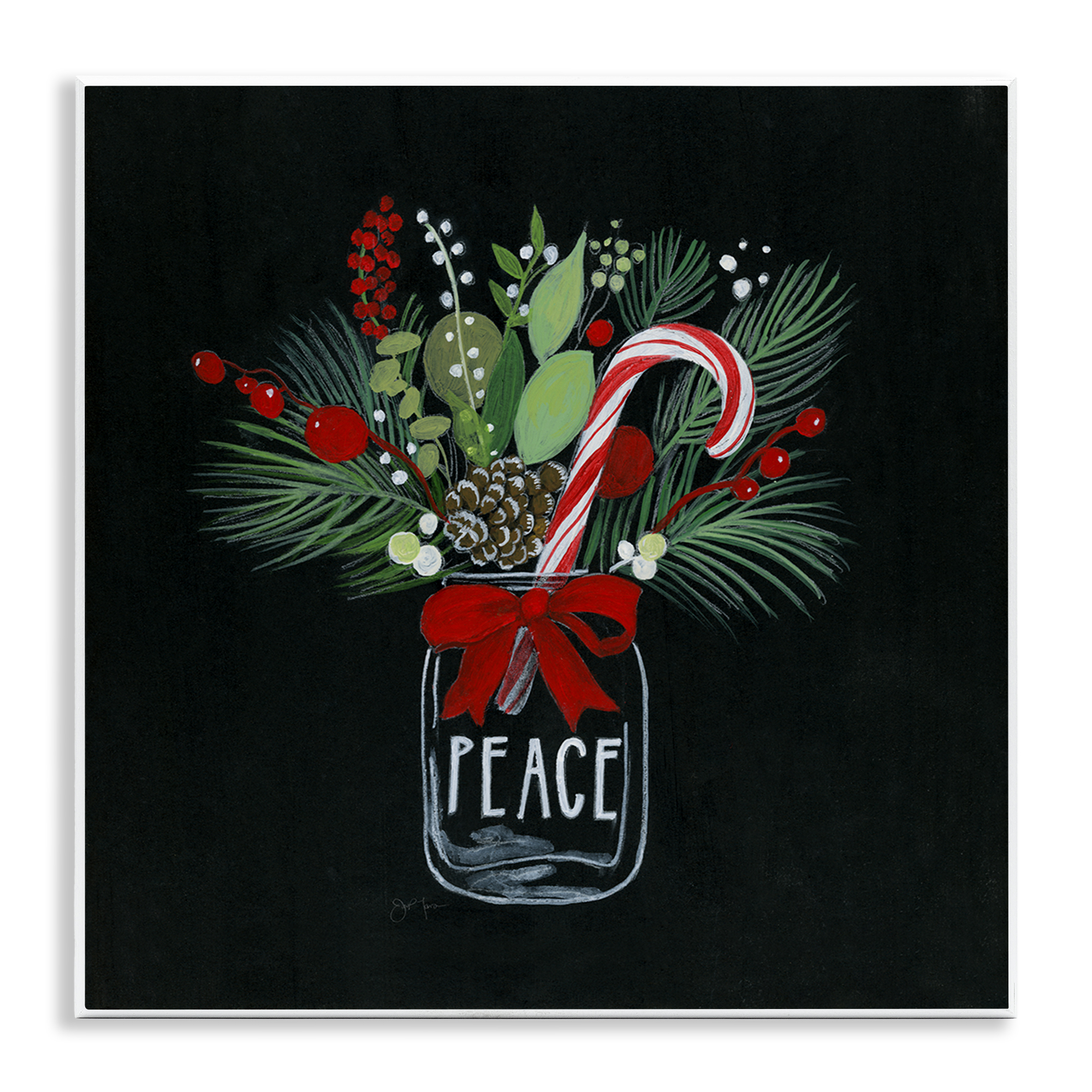 Stupell Industries Peace Candy Cane Jar Holiday Painting Unframed Art Prints Wall Art, 12 x 12