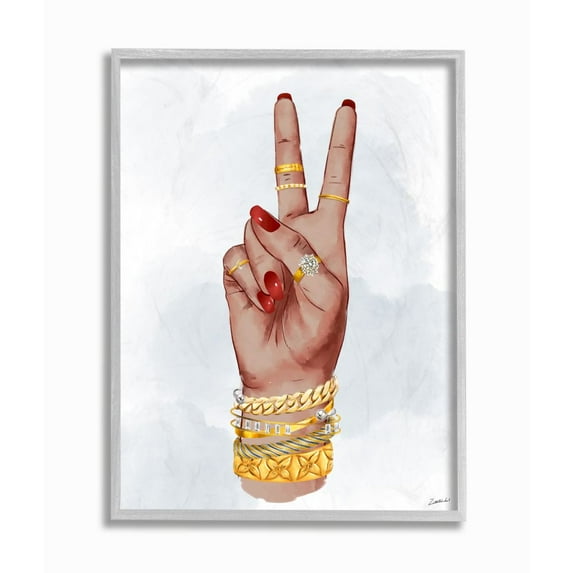 Stupell Industries Peace Hand Pose with Chic Fashion Accessories Designed by Ziwei Li