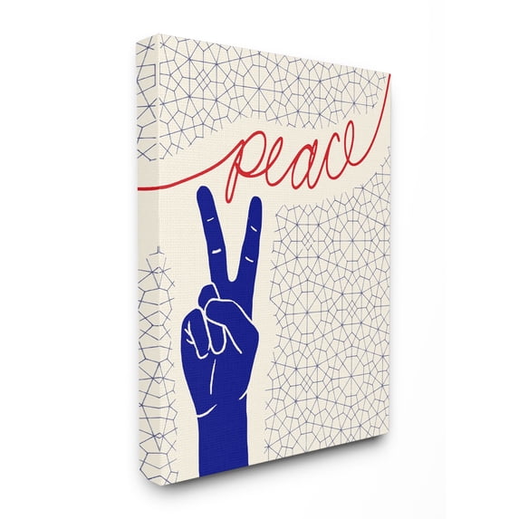 Stupell Industries Peace Hand Sign Pattern Blue Red Design Canvas Wall Art by The Saturday Evening Post