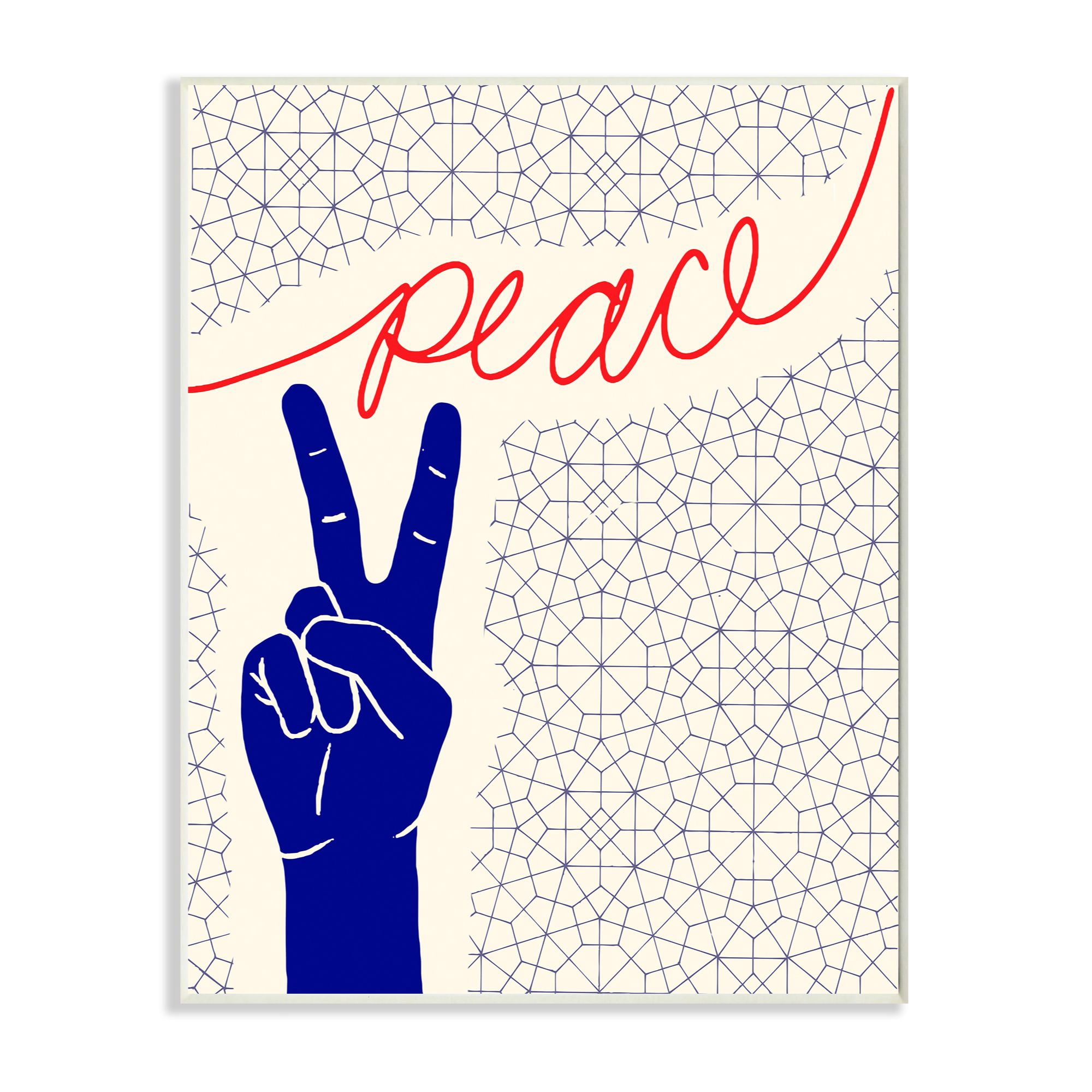 Stupell Industries Peace Hand Sign Pattern Blue Red Design Wall Plaque by The Saturday Evening Post