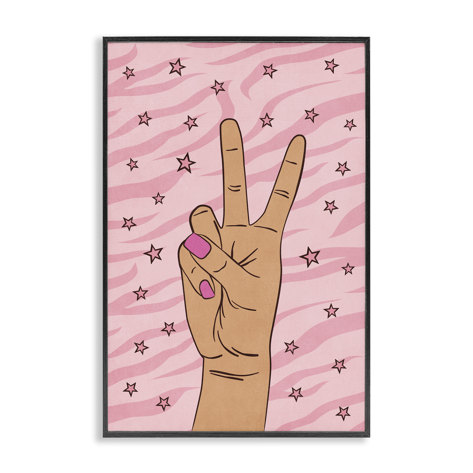 Stupell Industries Peace Hand & Stars Pattern People Painting Black Framed Art Print Wall Art, 12 x 18