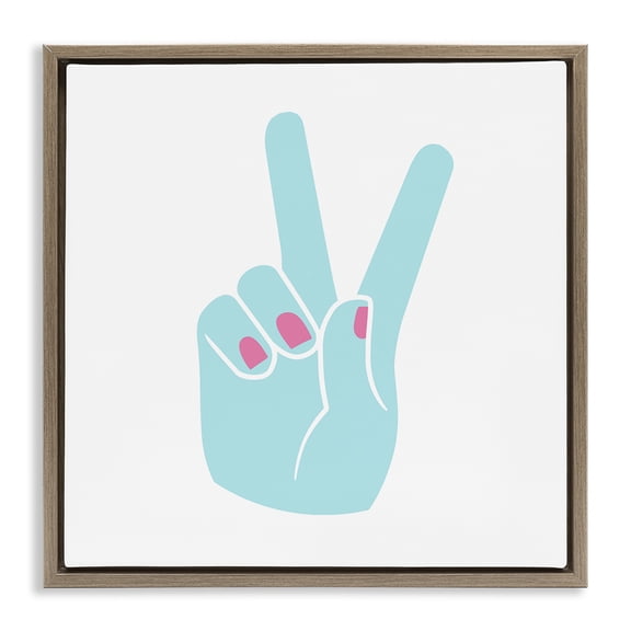 Stupell Industries Peace Hand with Nail Polish Art for Kids Painting Brown Floater Framed Canvas Art Print Wall Art, 18 x 18