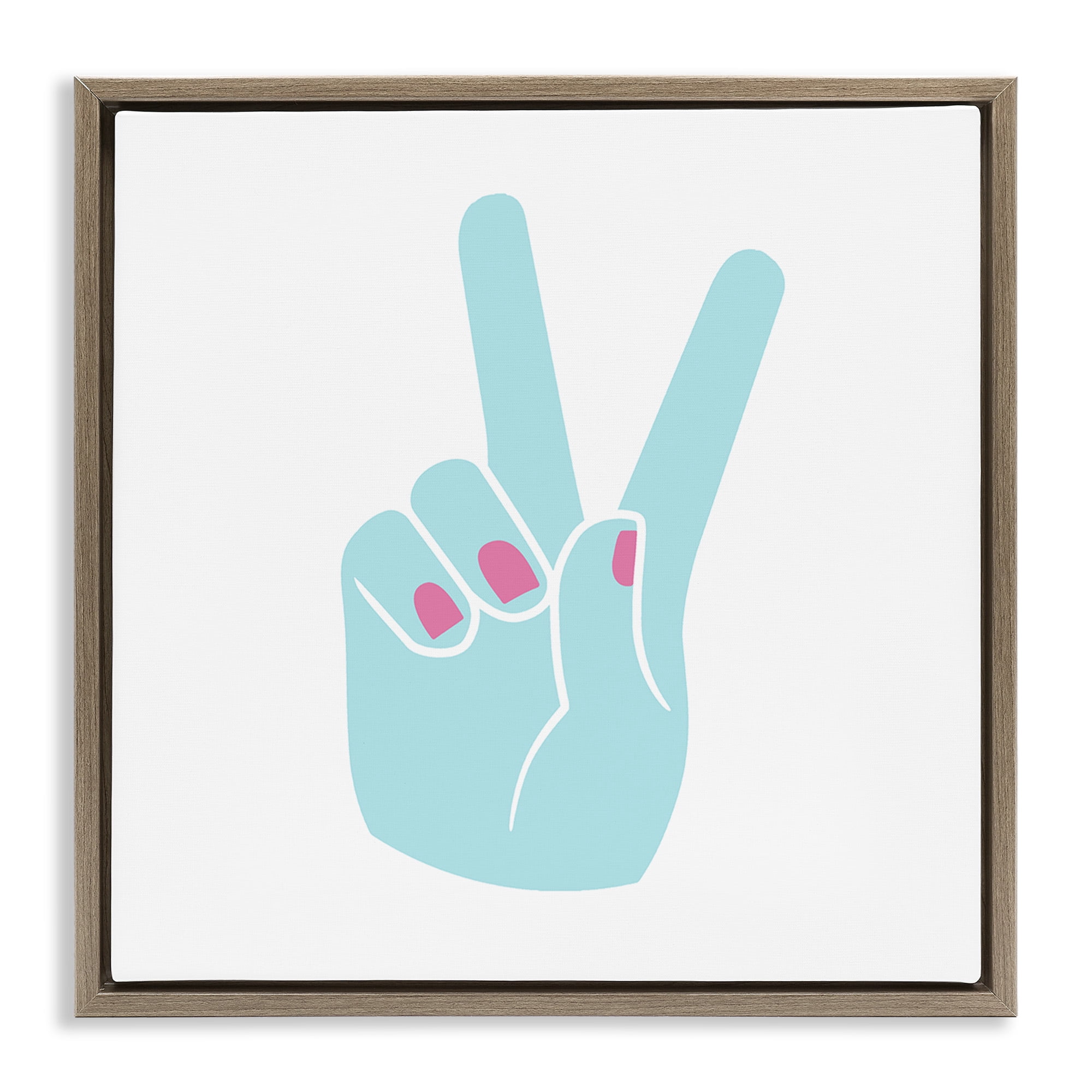 Stupell Industries Peace Hand with Nail Polish Art for Kids Painting Brown Floater Framed Canvas Art Print Wall Art, 25 x 25