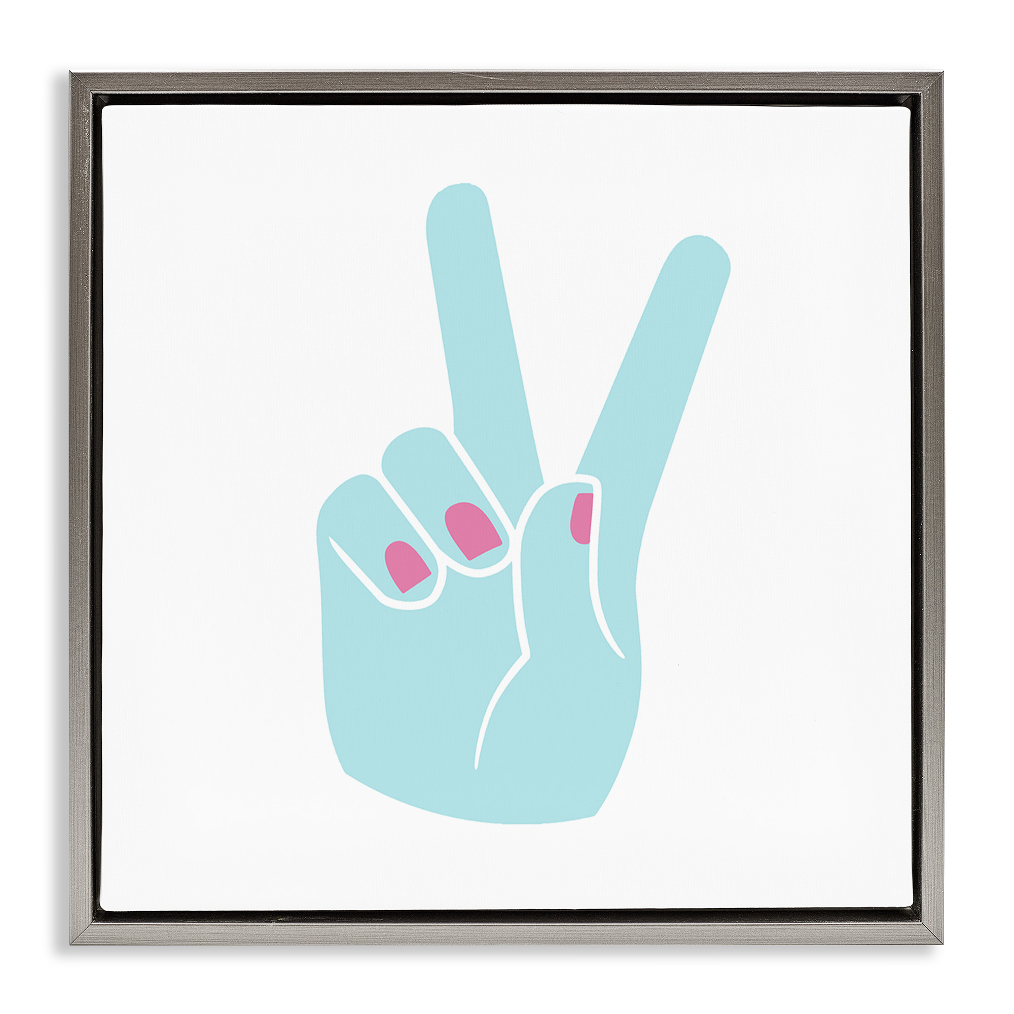 Stupell Industries Peace Hand with Nail Polish Art for Kids Painting Gray Floater Framed Canvas Art Print Wall Art, 18 x 18