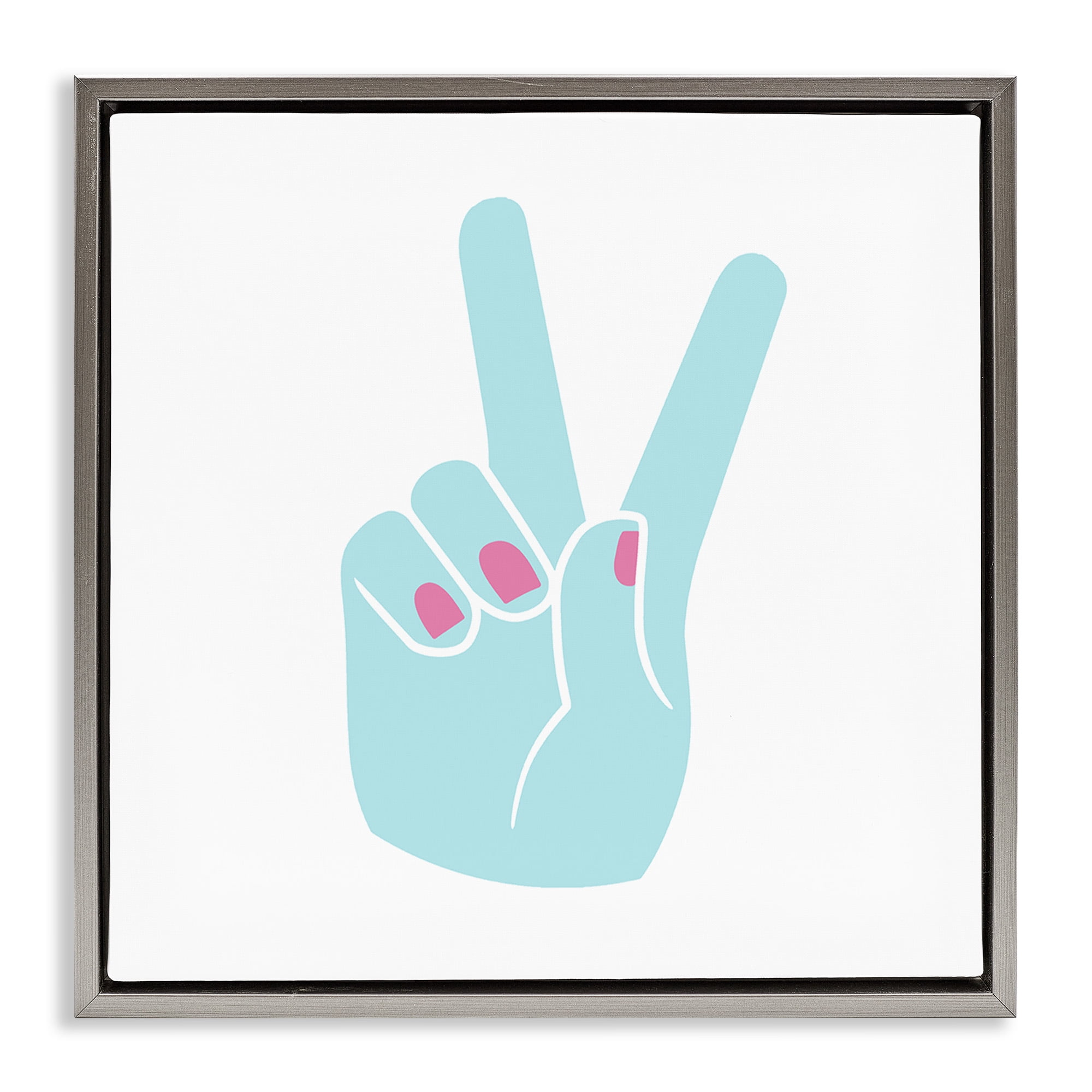 Stupell Industries Peace Hand with Nail Polish Art for Kids Painting Gray Floater Framed Canvas Art Print Wall Art, 25 x 25