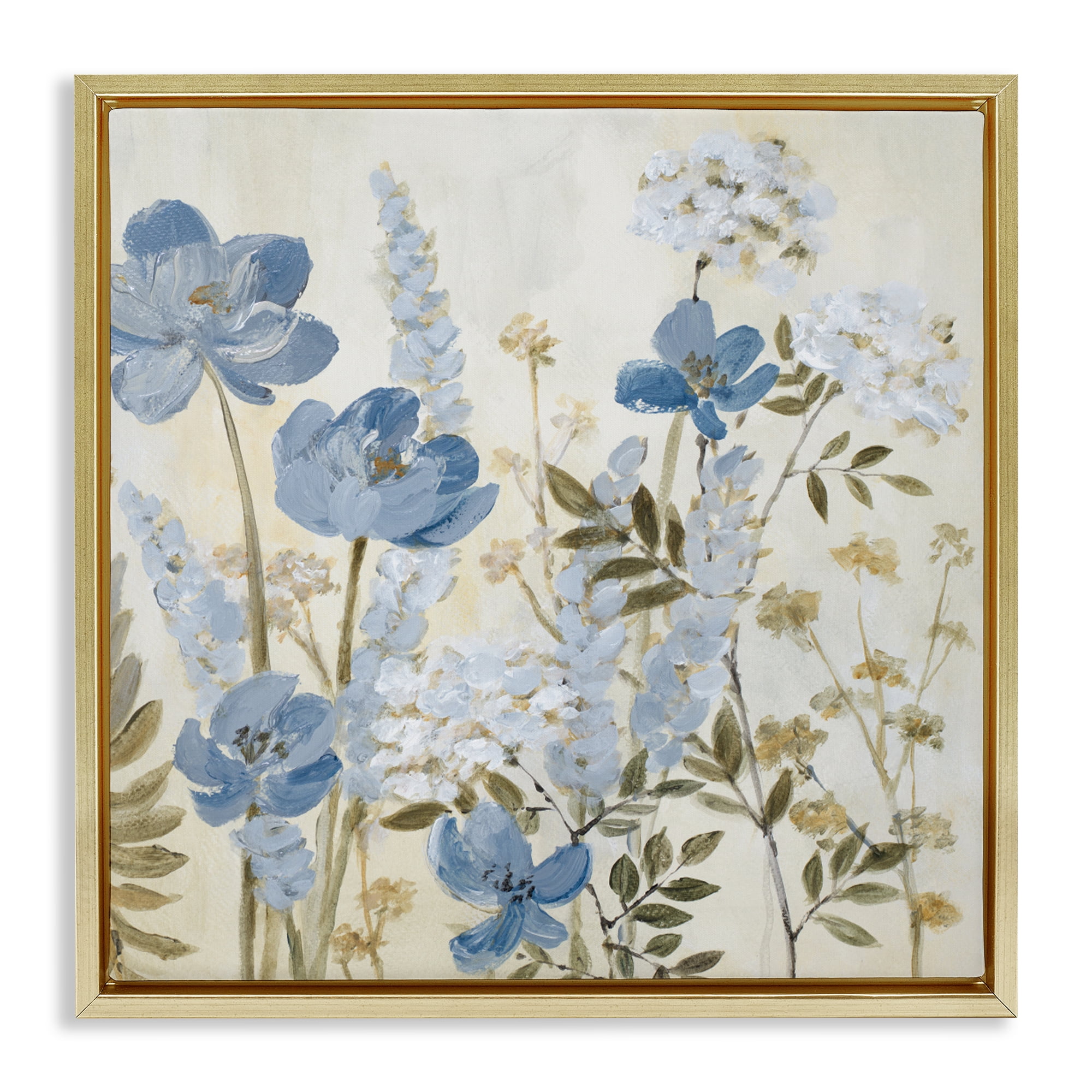 Stupell Industries Peace In The Blue Garden Gold Framed Floater Canvas Wall Art, design by Lanie Loreth
