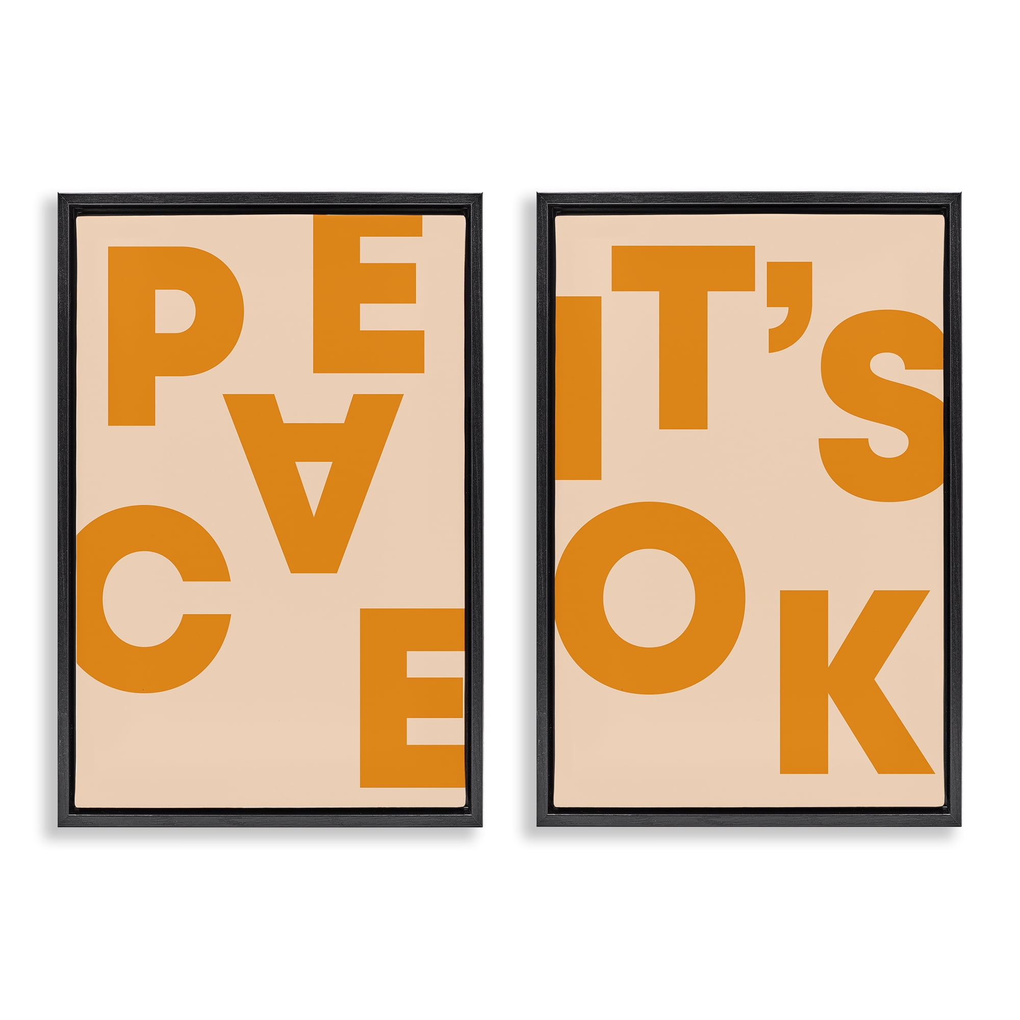 Stupell Industries Peace It's Ok Orange Text & Numbers Painting Black Floater Framed Canvas Art Print Wall Art, 17 x 25, Set of 2
