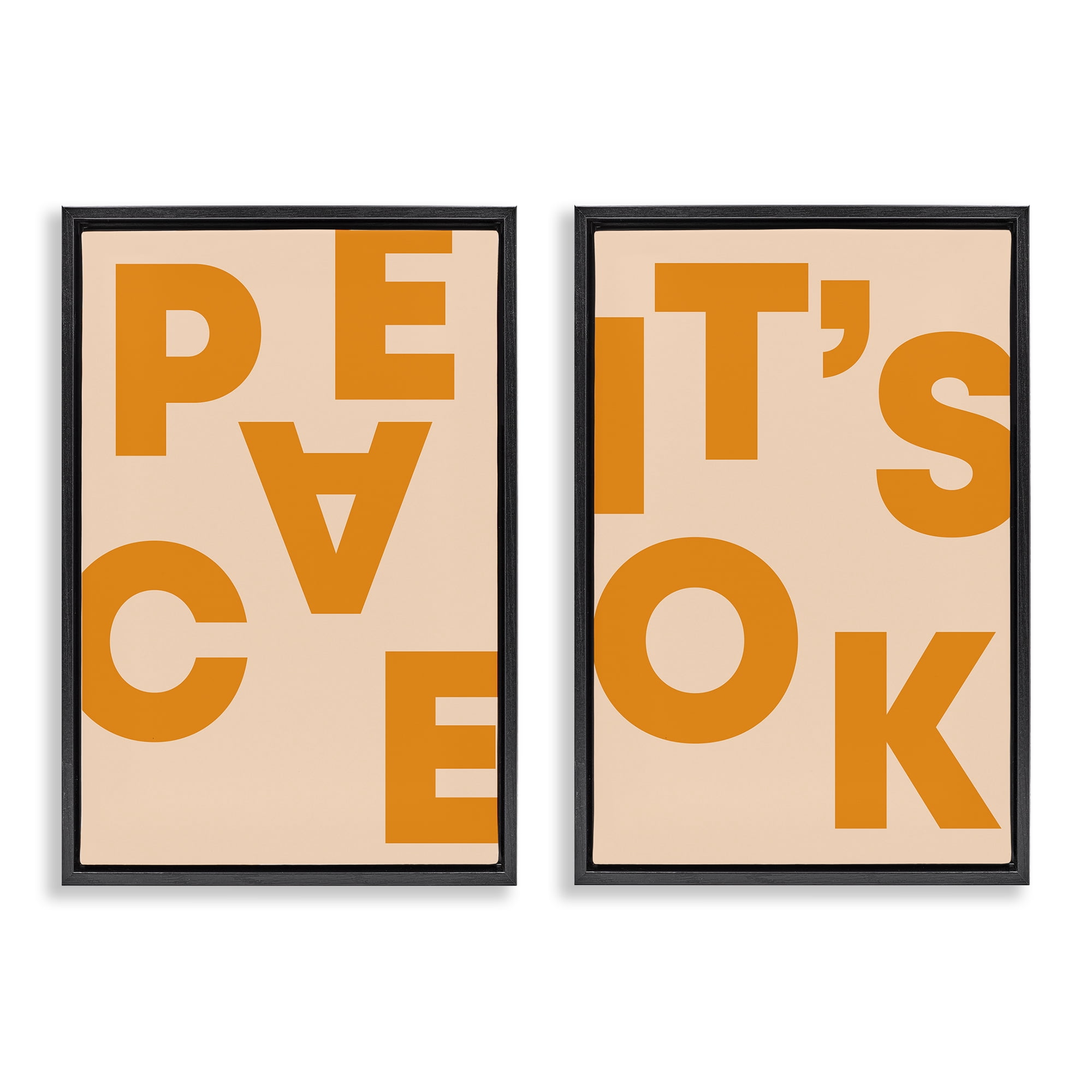 Stupell Industries Peace It's Ok Orange Text & Numbers Painting Black Floater Framed Canvas Art Print Wall Art, 21 x 31, Set of 2