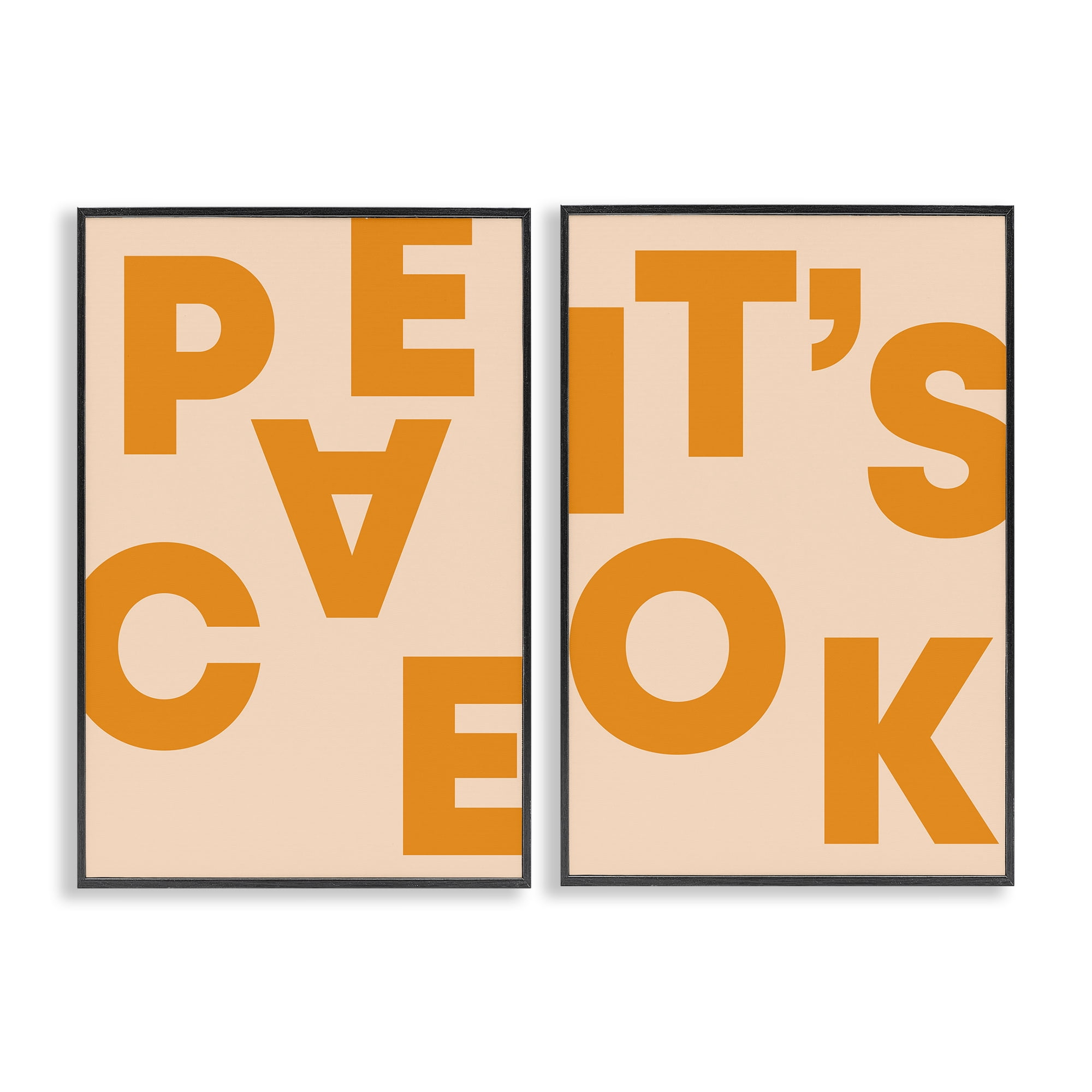 Stupell Industries Peace It's Ok Orange Text & Numbers Painting Black Framed Art Print Wall Art, 12 x 18, Set of 2