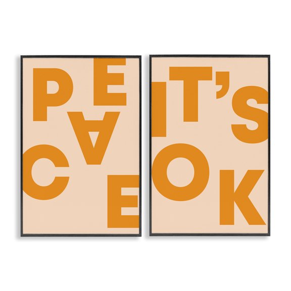Stupell Industries Peace It's Ok Orange Text & Numbers Painting Black Framed Art Print Wall Art, 12 x 18, Set of 2