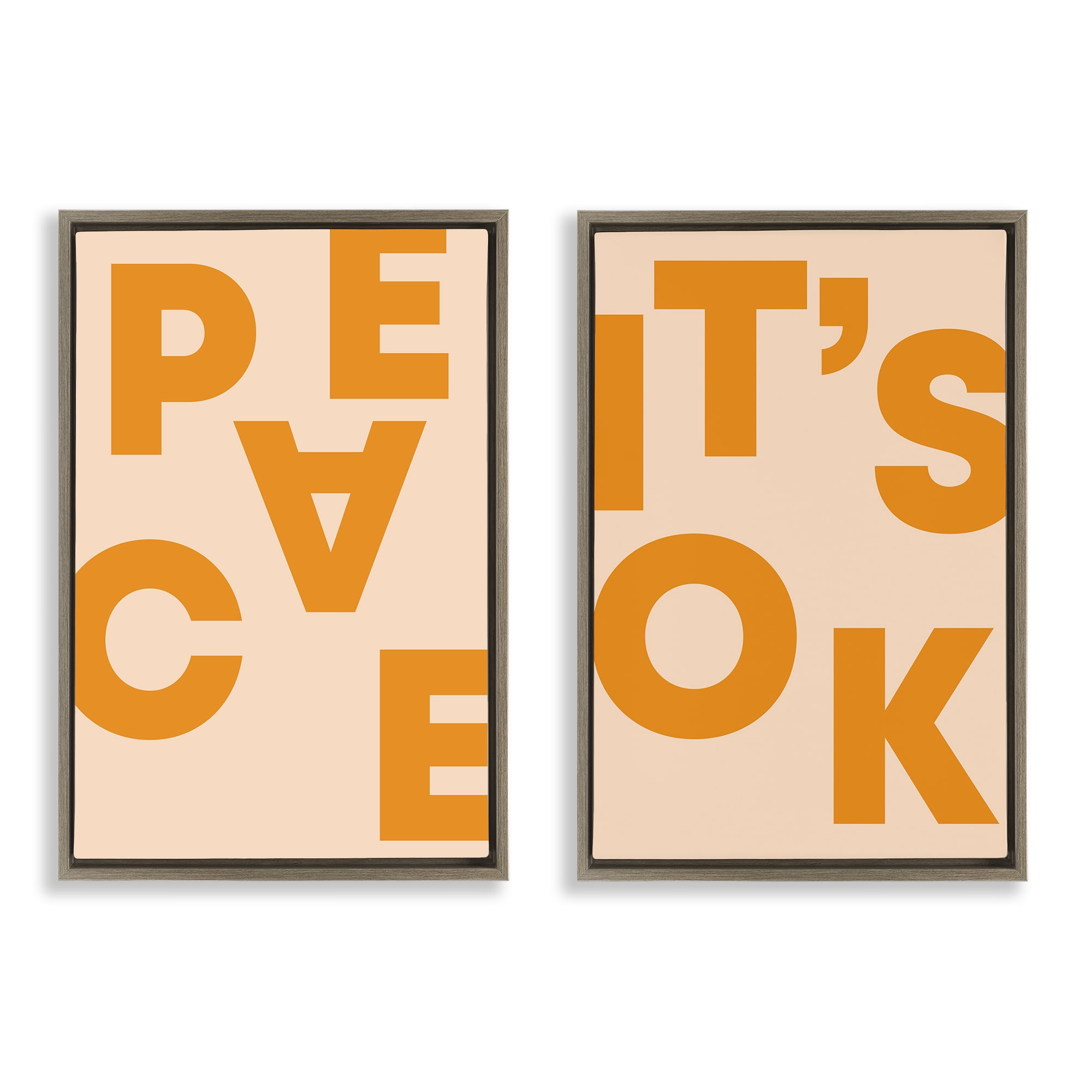 Stupell Industries Peace It's Ok Orange Text & Numbers Painting Brown Floater Framed Canvas Art Print Wall Art, 17 x 25, Set of 2