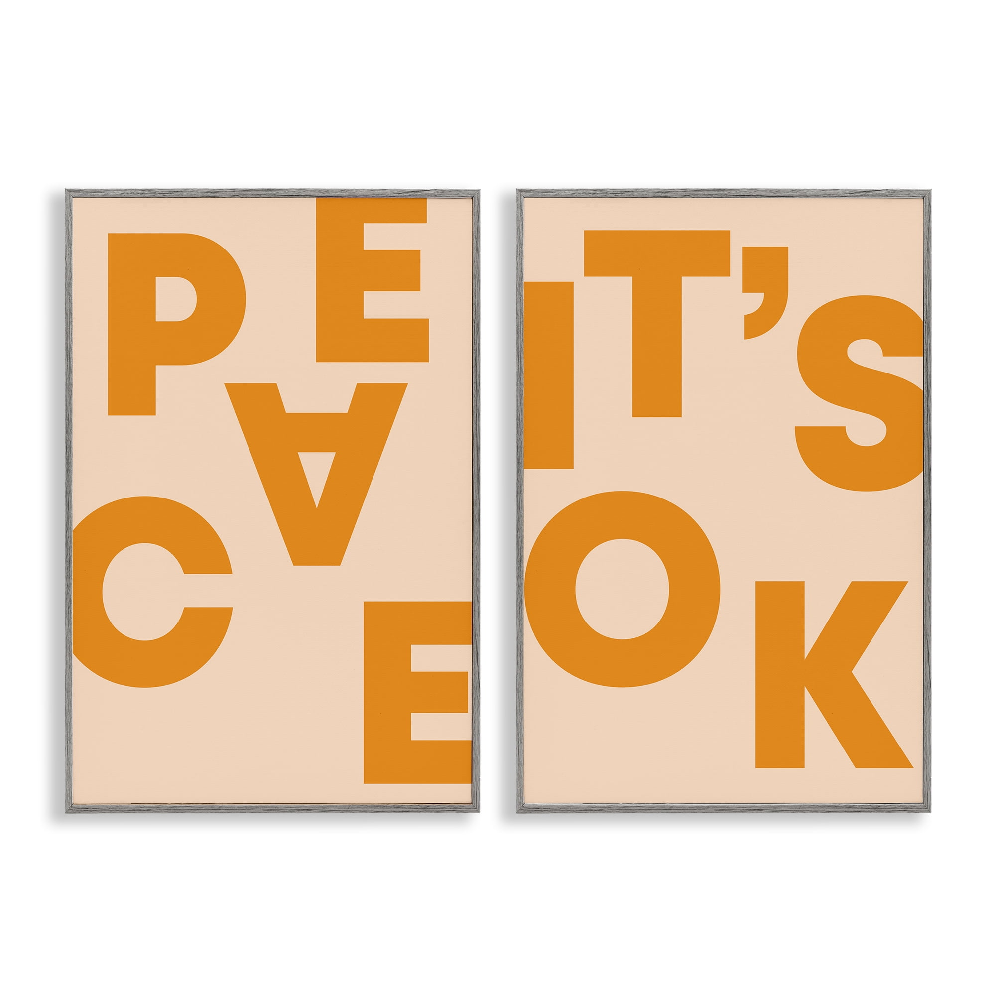 Stupell Industries Peace It's Ok Orange Text & Numbers Painting Gray Framed Art Print Wall Art, 16 x 24, Set of 2