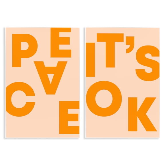 Stupell Industries Peace It's Ok Orange Text & Numbers Painting Unframed Art Print Wall Art, 10 x 15, Set of 2