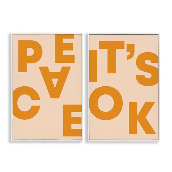 Stupell Industries Peace It's Ok Orange Text & Numbers Painting White Framed Art Print Wall Art, 20 x 30, Set of 2