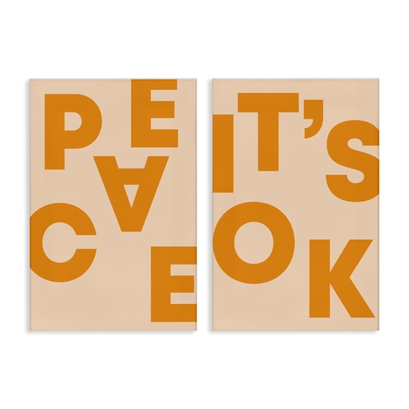 Stupell Industries Peace It's Ok Orange Text & Numbers Painting Wrapped Canvas Art Print Wall Art, 20 x 30, Set of 2