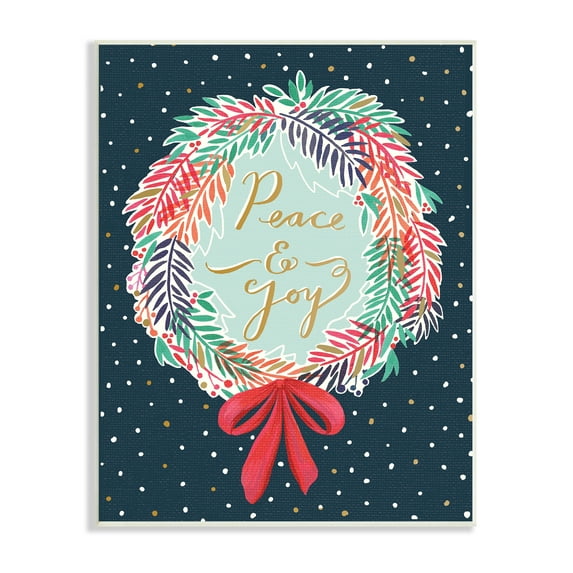 Stupell Industries Peace & Joy Festive Holiday Wreath Polka Dot Pattern, 10 x 15, Design by Heather McLaughlin