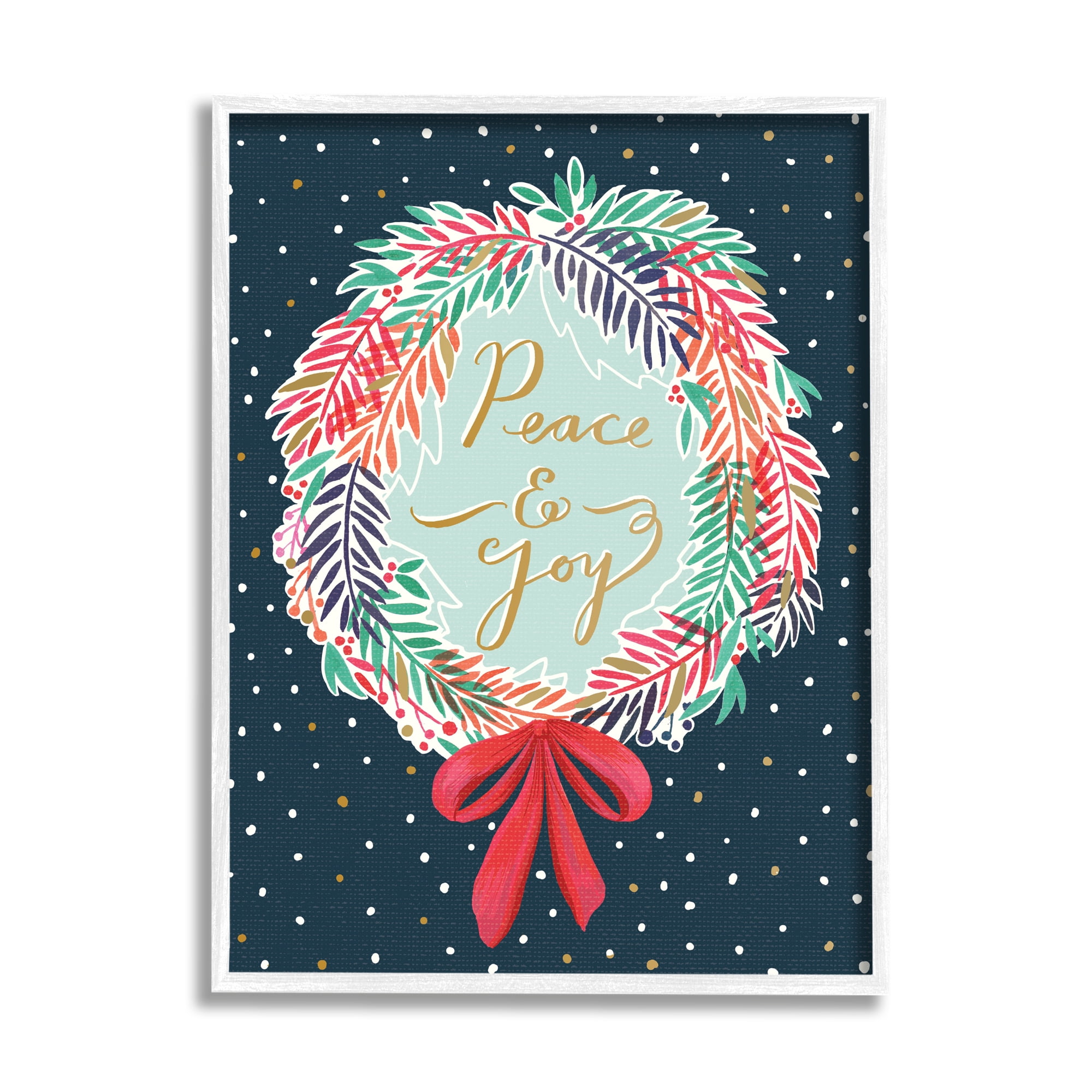 Stupell Industries Peace & Joy Festive Holiday Wreath Polka Dot Pattern, 11 x 14, Design by Heather McLaughlin