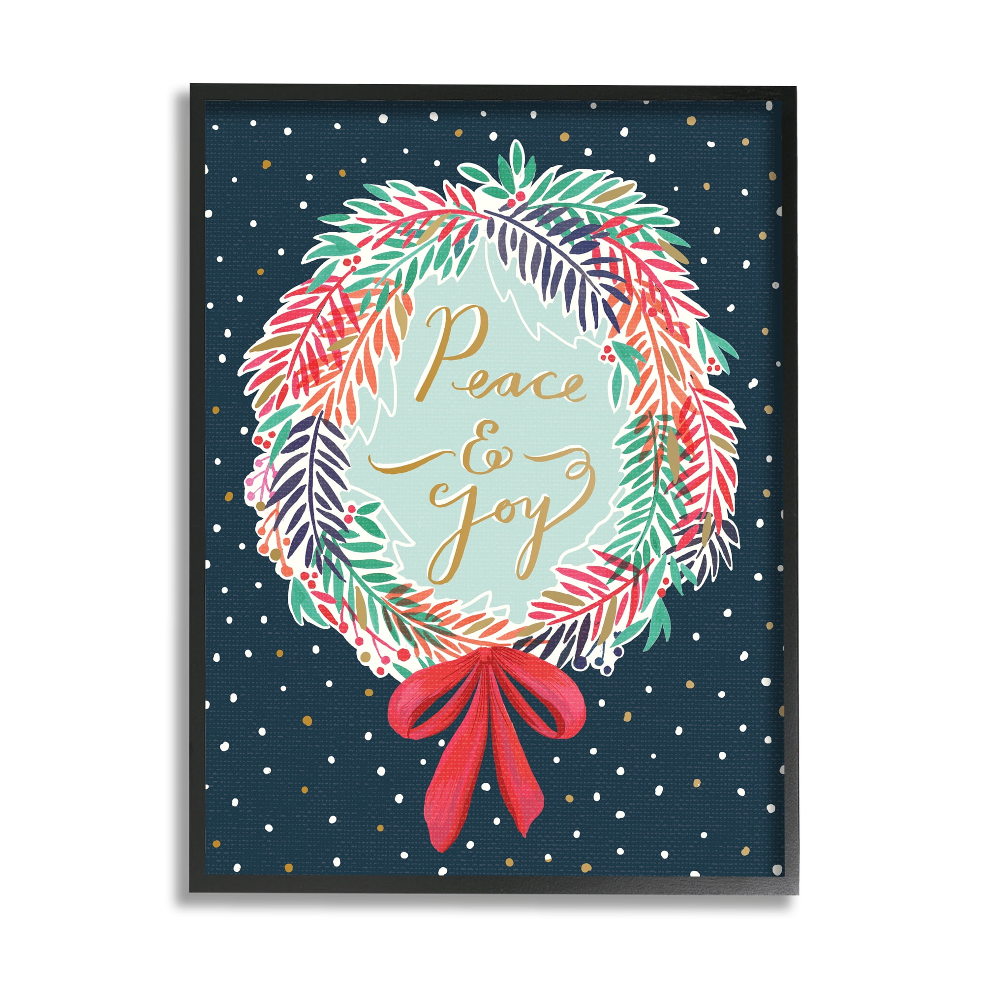 Stupell Industries Peace & Joy Festive Holiday Wreath Polka Dot Pattern, 24 x 30, Design by Heather McLaughlin