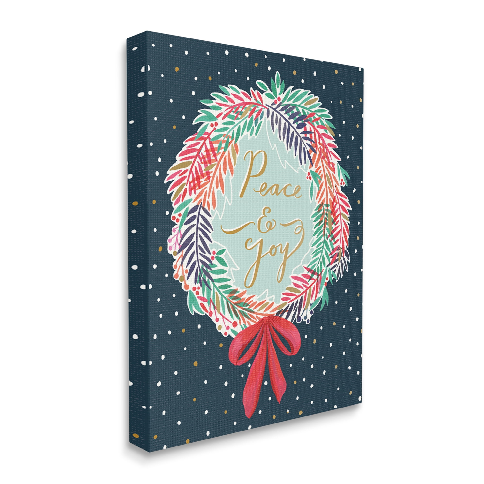 Stupell Industries Peace & Joy Festive Holiday Wreath Polka Dot Pattern, 30 x 40, Design by Heather McLaughlin