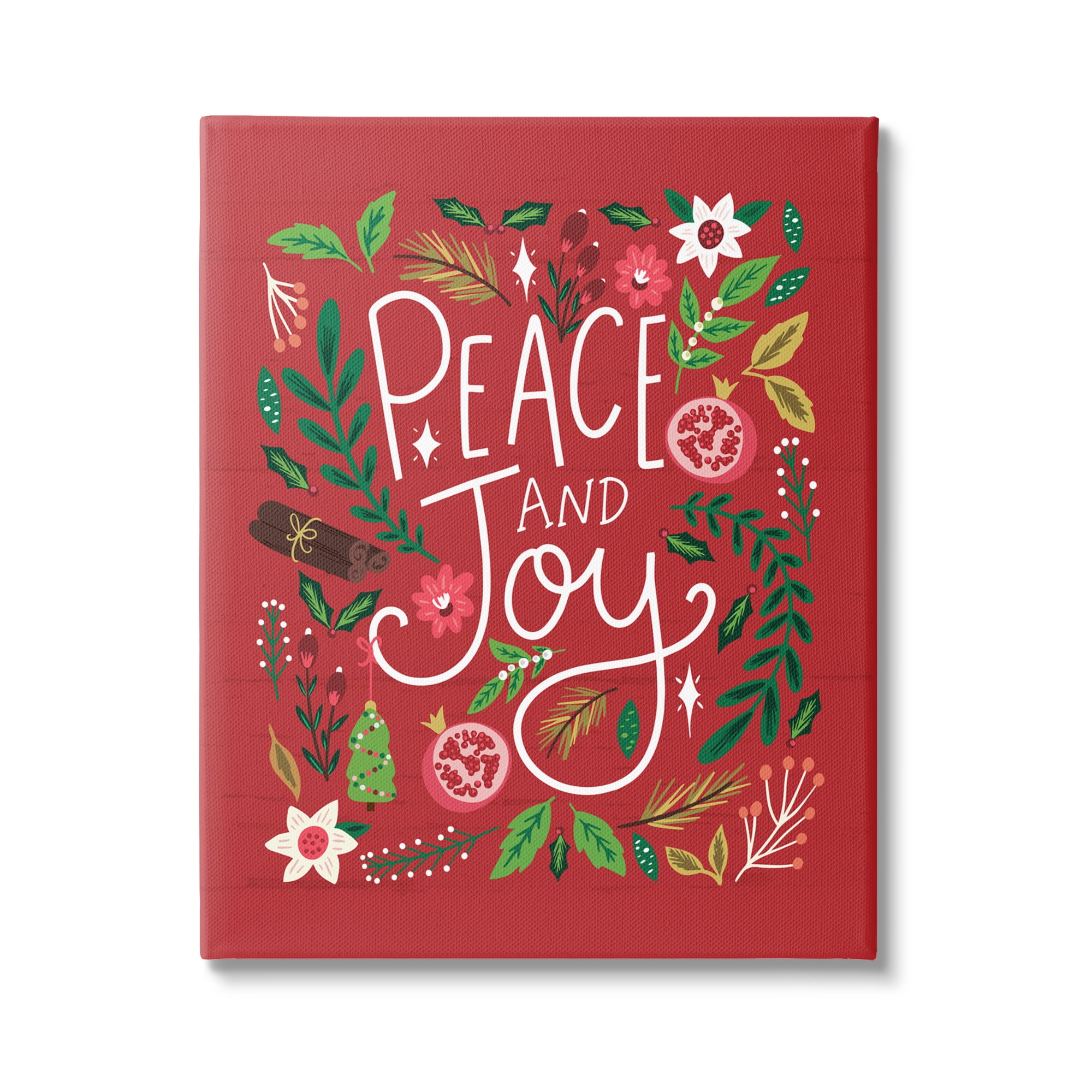 Stupell Industries Peace & Joy Holiday Botanicals Plants Modern Calligraphy Graphic Art Gallery Wrapped Canvas Print Wall Art, Design by Louise Allen