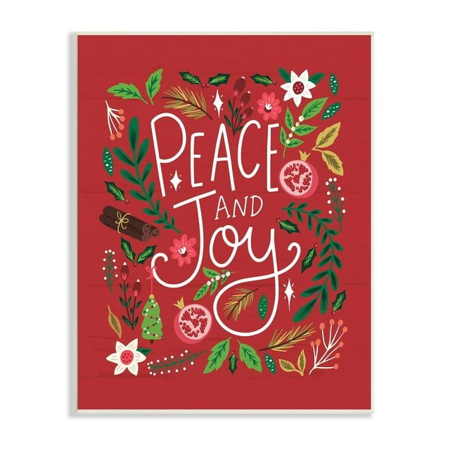 Stupell Industries Peace & Joy Holiday Botanicals Plants Modern Calligraphy Graphic Art Unframed Art Print Wall Art, Design by Louise Allen