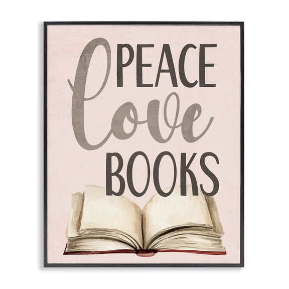 Stupell Industries Peace Love Books Black Framed Giclee Art, design by Kim Allen
