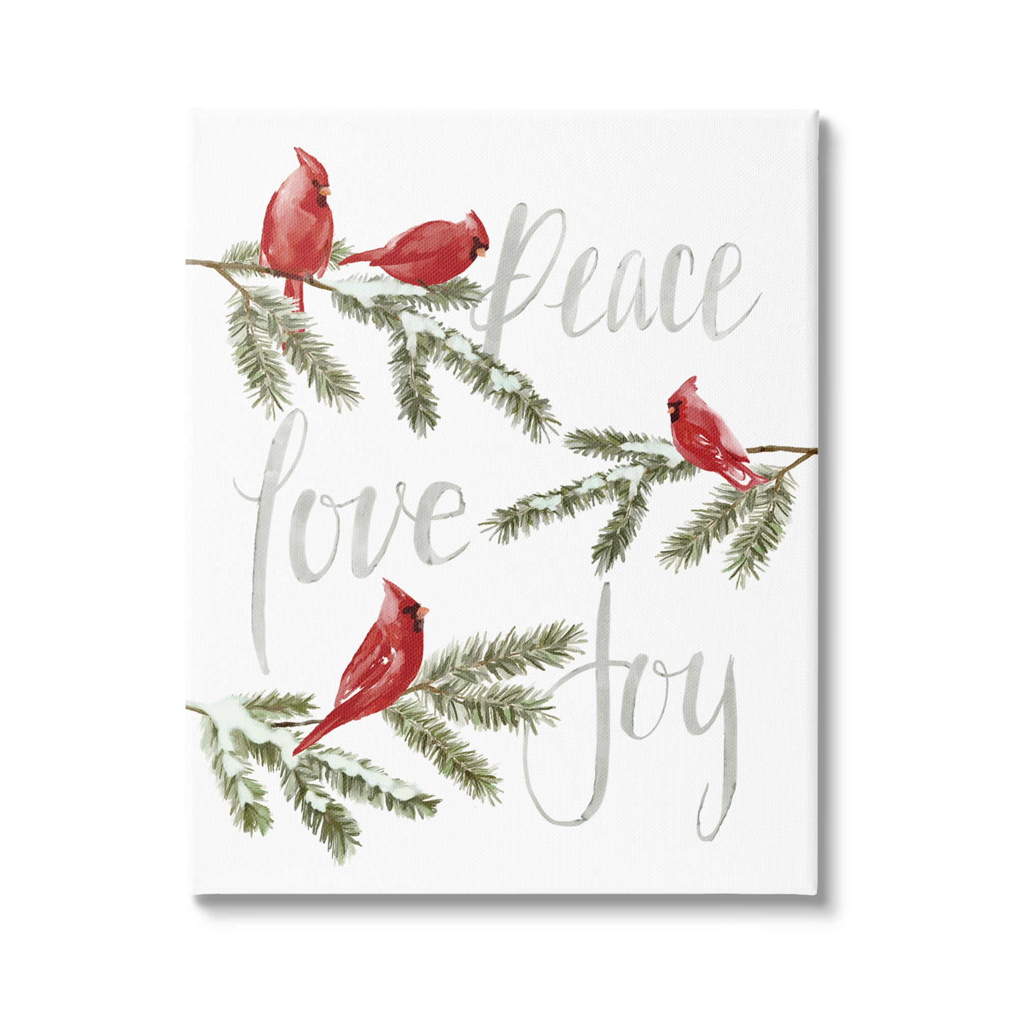 Stupell Industries Peace Love Joy Cardinals Holiday Painting Gallery Wrapped Canvas Print Wall Art, 24 x 30