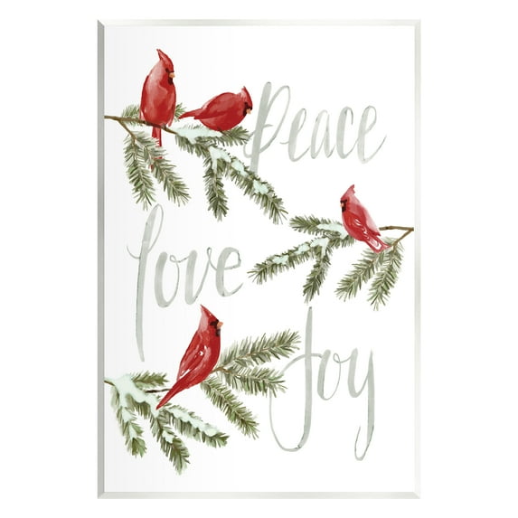 Stupell Industries Peace Love Joy Cardinals Holiday Painting Unframed Art Print Wall Art, 10 x 15