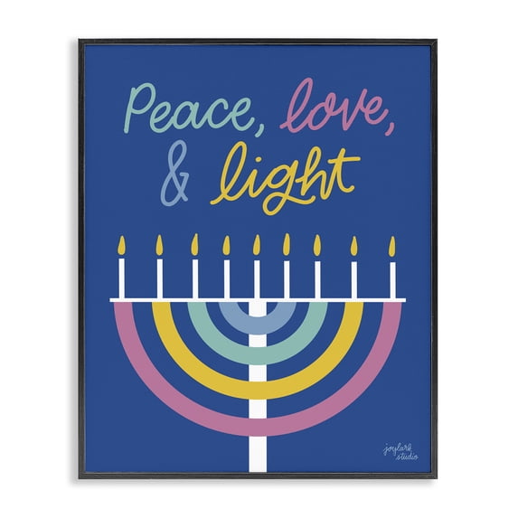 Stupell Industries Modern Peace Love & Light Casual Holiday Hanukkah Menorah Black Framed Giclee Art, 11 x 14, by Jess Baskin