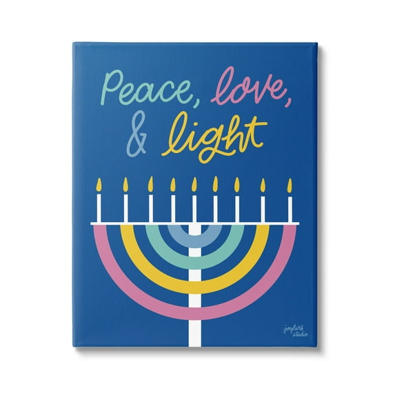 Stupell Industries Peace Love & Light Casual Holiday Hanukkah Menorah Graphic Art Gallery Wrapped Canvas Print Wall Art, Design by Jess Baskin