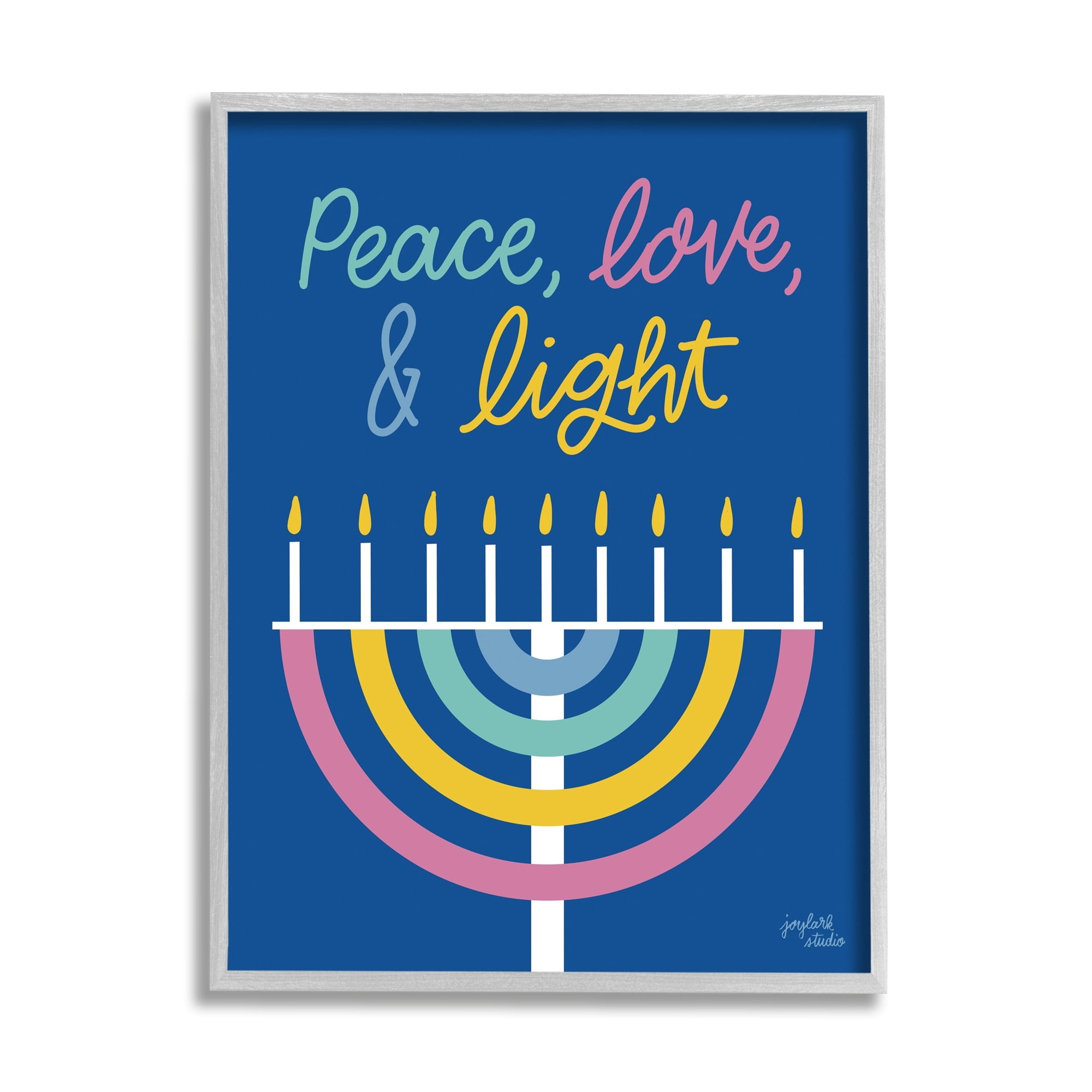Stupell Industries Peace Love & Light Casual Holiday Hanukkah Menorah Graphic Art Gray Framed Art Print Wall Art, Design by Jess Baskin