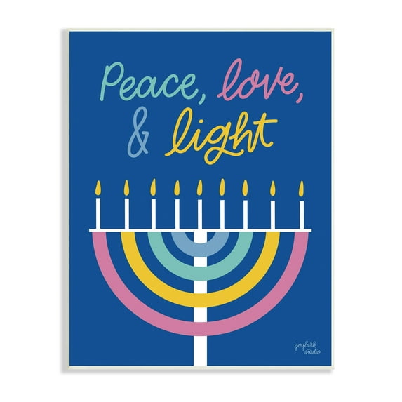 Stupell Industries Peace Love & Light Casual Holiday Hanukkah Menorah Graphic Art Unframed Art Print Wall Art, Design by Jess Baskin