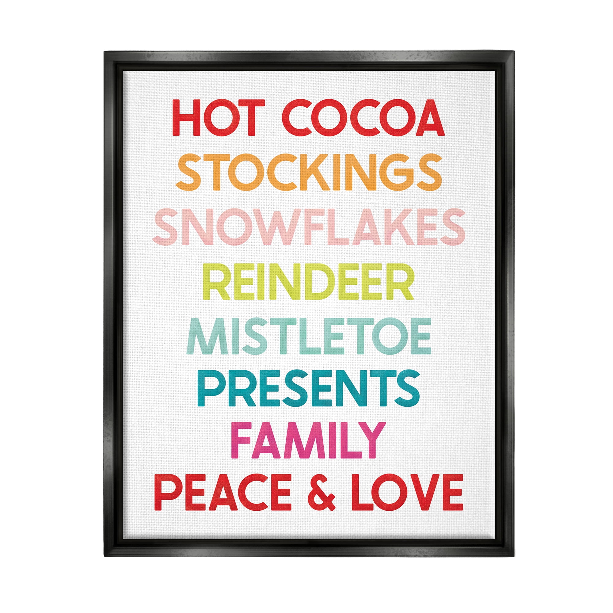 Stupell Industries Peace & Love Rainbow Christmas List Holiday Painting Black Floater Framed Art Print Wall Art
