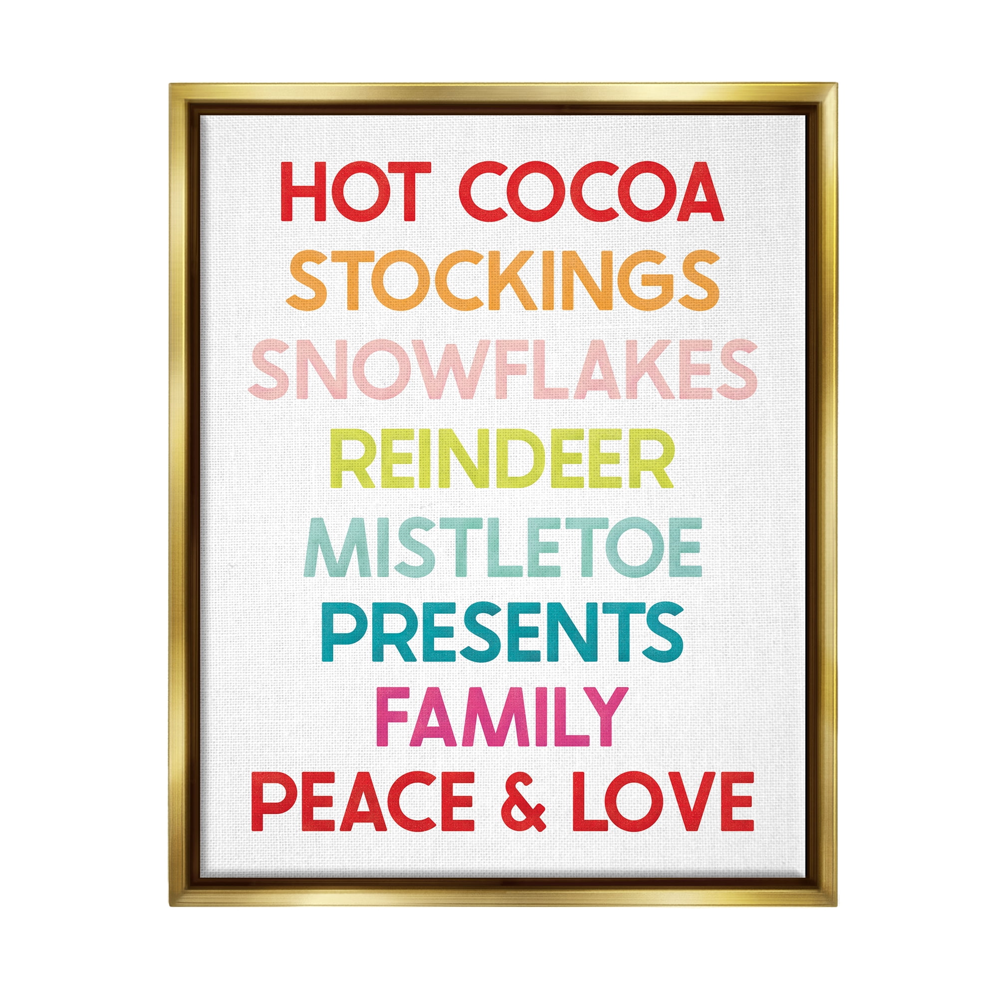 Stupell Industries Peace & Love Rainbow Christmas List Holiday Painting Gold Floater Framed Art Print Wall Art