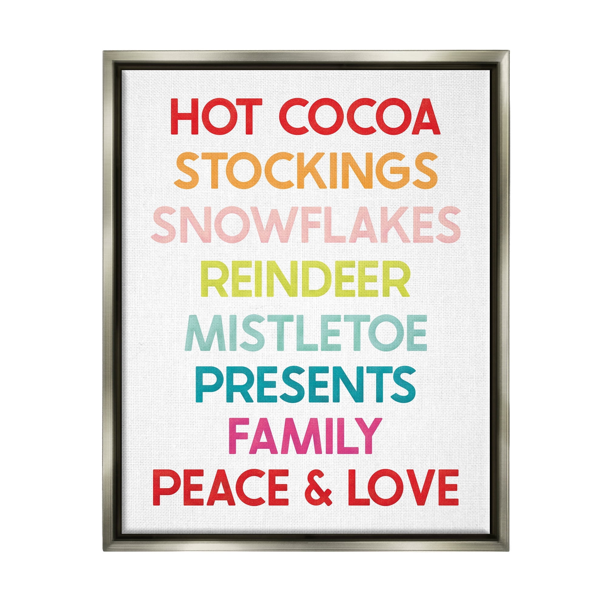 Stupell Industries Peace & Love Rainbow Christmas List Holiday Painting Gray Floater Framed Art Print Wall Art