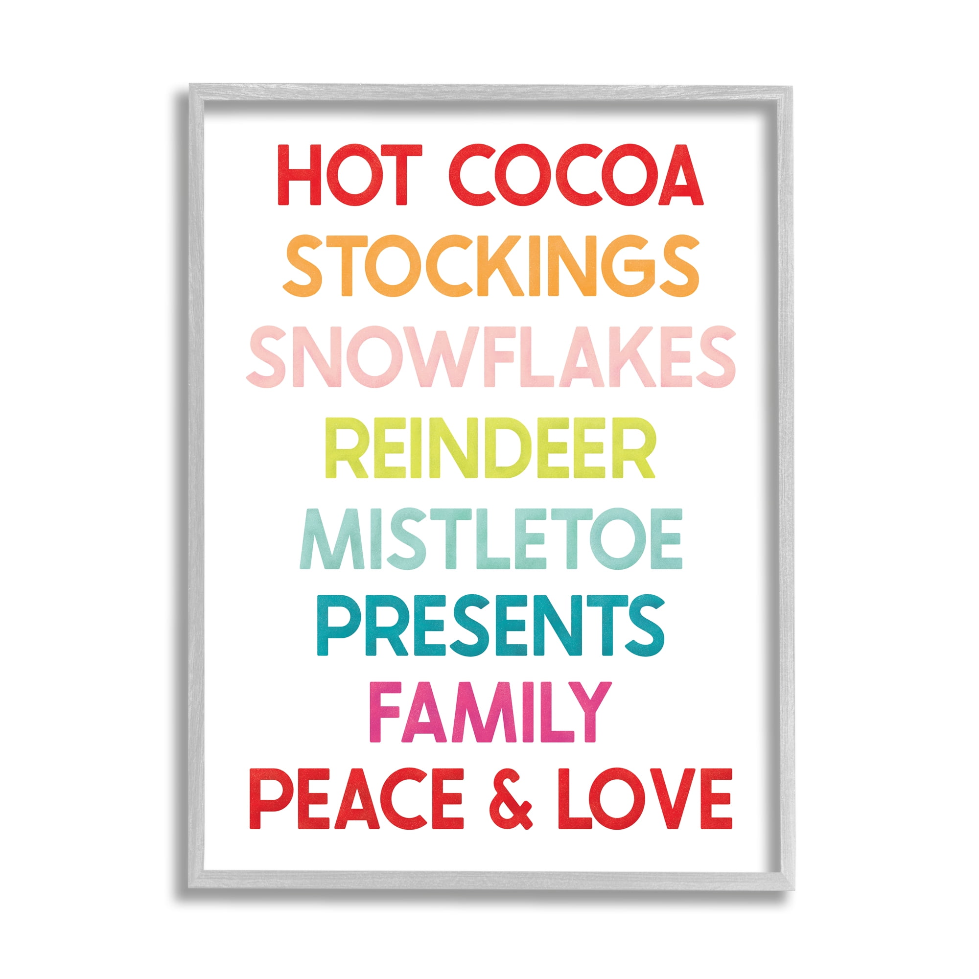 Stupell Industries Peace & Love Rainbow Christmas List Holiday Painting Gray Framed Art Print Wall Art