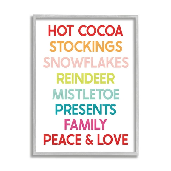 Stupell Industries Peace & Love Rainbow Christmas List Holiday Painting Gray Framed Art Print Wall Art